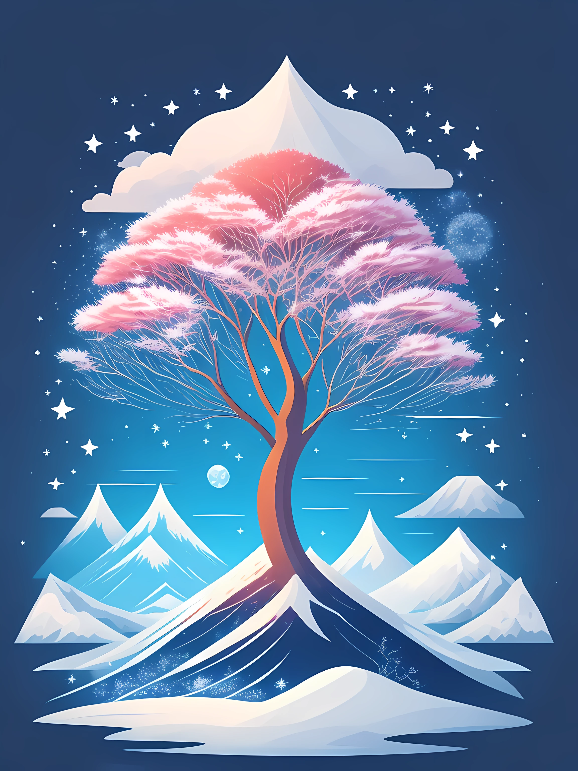 a spruice tree in a winter landscape, tshirt design, rzminjourney, vector-art