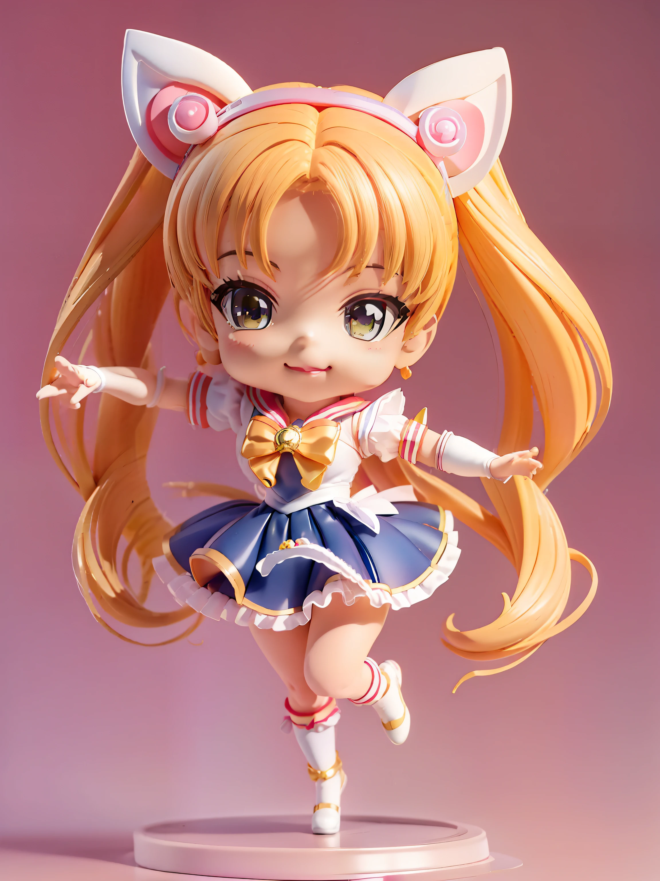 1girl in、nendoroid、figurine、From Sailor Moon、Tsukino Usagi、Cute smile、dynamic movements、