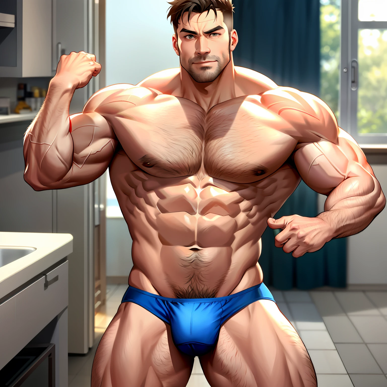 Muscle uncle takes off his underwear