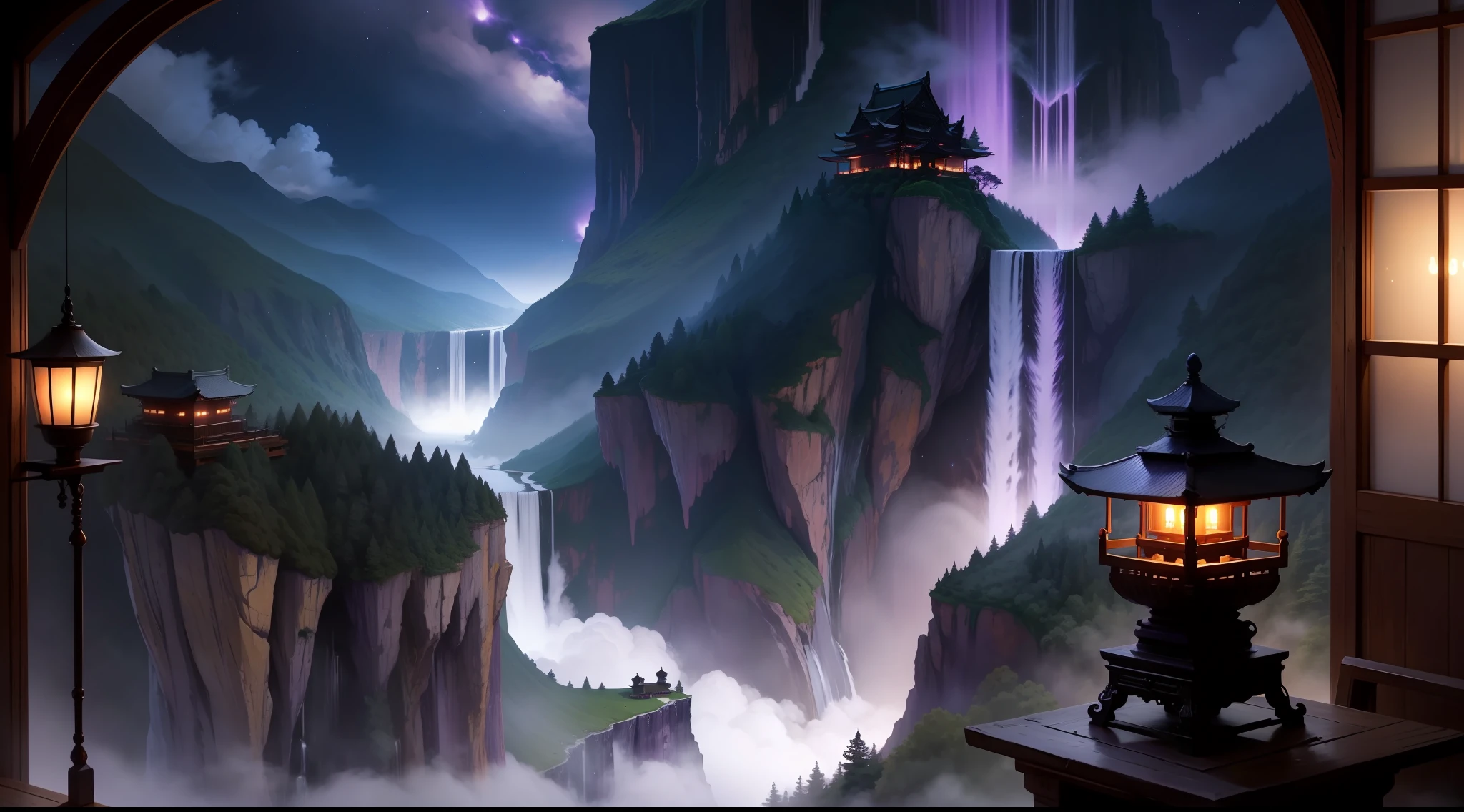 The incense burner produces purple smoke,Look at the waterfall hanging maekawa from afar。The stream plummeted 3,000 feet,It is suspected that the Milky Way fell for nine days。