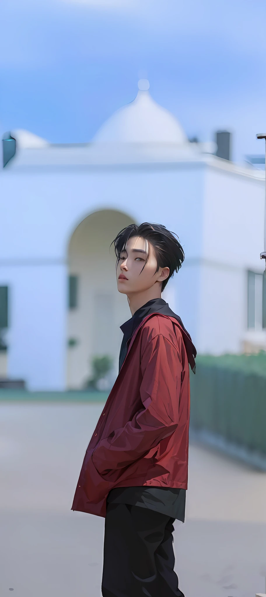 masterpiece, best quality, (dark photo:1.3), photorealistic, 1 teenage boy, short bangs short hair, stunning innocent face, dark green shirt, emotional, ulzzang, eyes black (PureErosFace_V1:0.7)