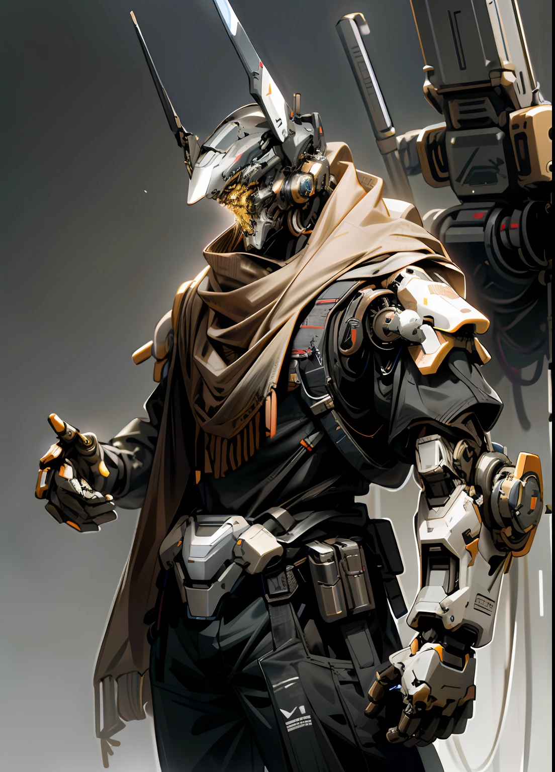 Dark_fantasy,Cyberpunk, (Best quality, Masterpiece),Blue,1人,Overwatch,Robotic presence,cybernetic guardians,Wearing a worn-out scarf, Sword of cybernetics, Desert, highest quality digital art, stunning art, Wallpaper 4k, Highly detailed, military robot,Army, warzone,Black and white, highest quality digital art, stunning art, Wallpaper 4k,8K,64k, HD, Unbeatable masterpiece, Dynamic lighting, Cinematic, Epic, Burnt mechanical parts