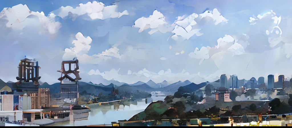 there is a view of a city from a high rise building, wide angle river, river in the background, taken with sony alpha 9, 8 k''. filling of the view, Hangzhou, On a sunny day, entire city in view, shenzhen, wide river and lake, 8 k''. filling most of the view, view from high, Faraway view, guangjian