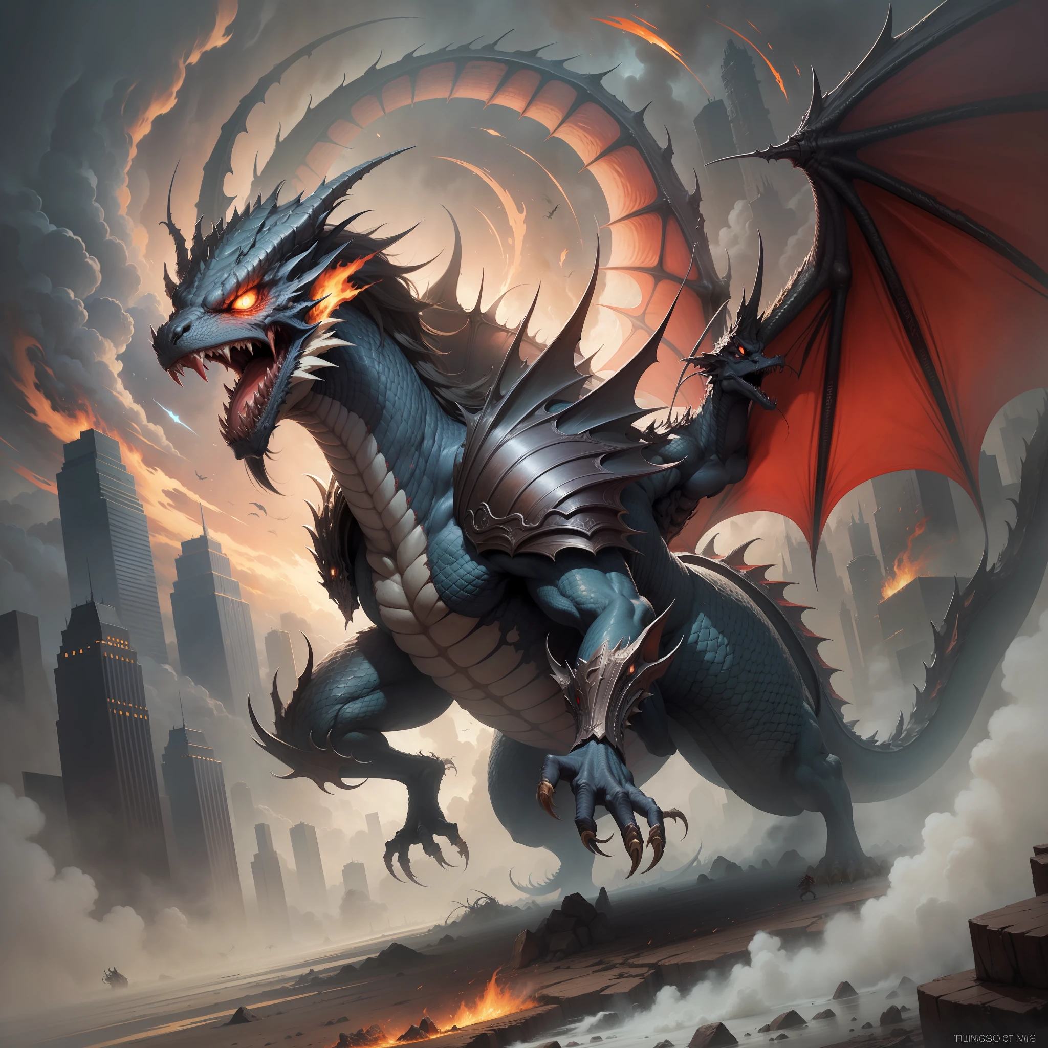 Dragon furious near a return. Pintura digital