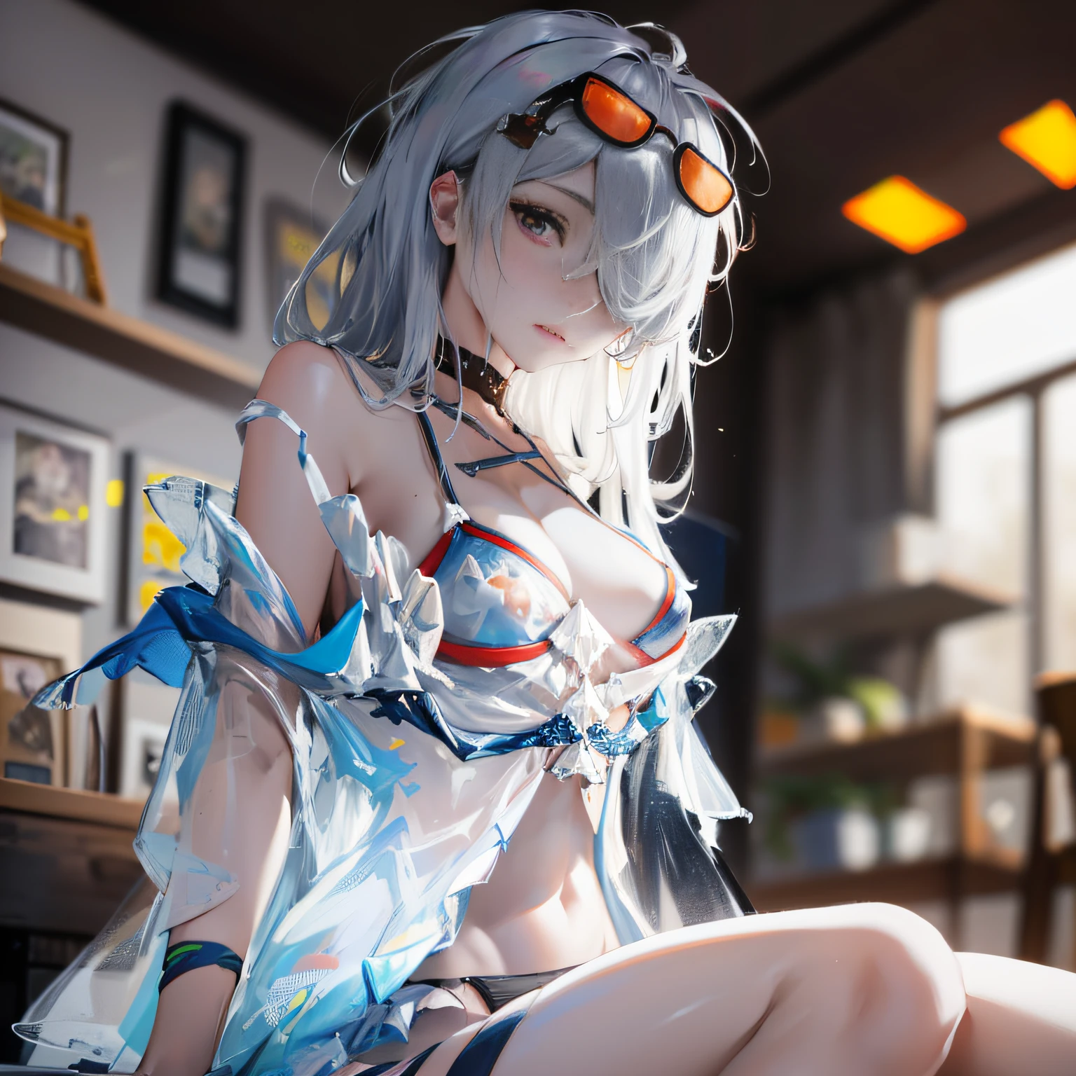 (NSTDA.:1.2), (10, beste-Qualit, master-piece: 1.4), ultra-high resolution, (lifelike, photorealistic portrait: 1.48), 20 age, Cute Girl, (See through the microcolor bikini beetle:1.48), Famous Japanese actors, (hair over one eye:1.3), Blue Eyes, Head tilt, cowboy shot, from the side, looking at the audience, expressionless, Beautiful lake, Zeiss 150mm F/ 2.8 Hasselblad, Whole body, foot, Ultra-Wide Angle