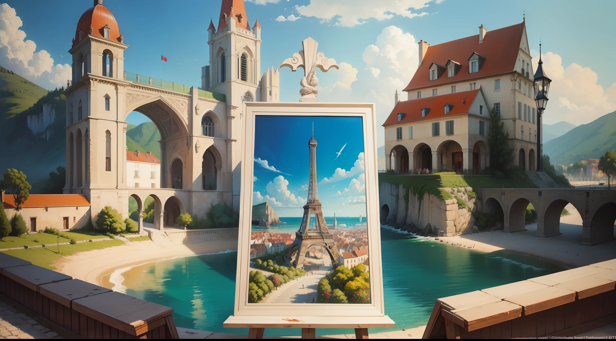 art painting in oil paint tourist spot of France