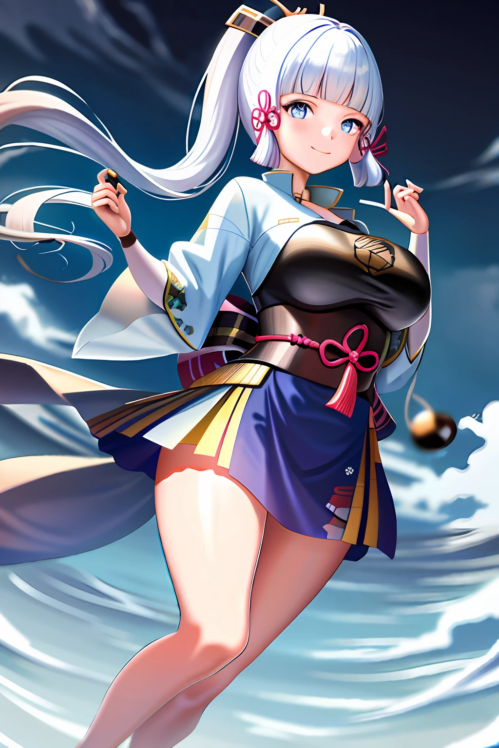 Masterpiece, high resolution, best quality, 1girl solo, kamisato_ayaka, smile, kimono, big breasts