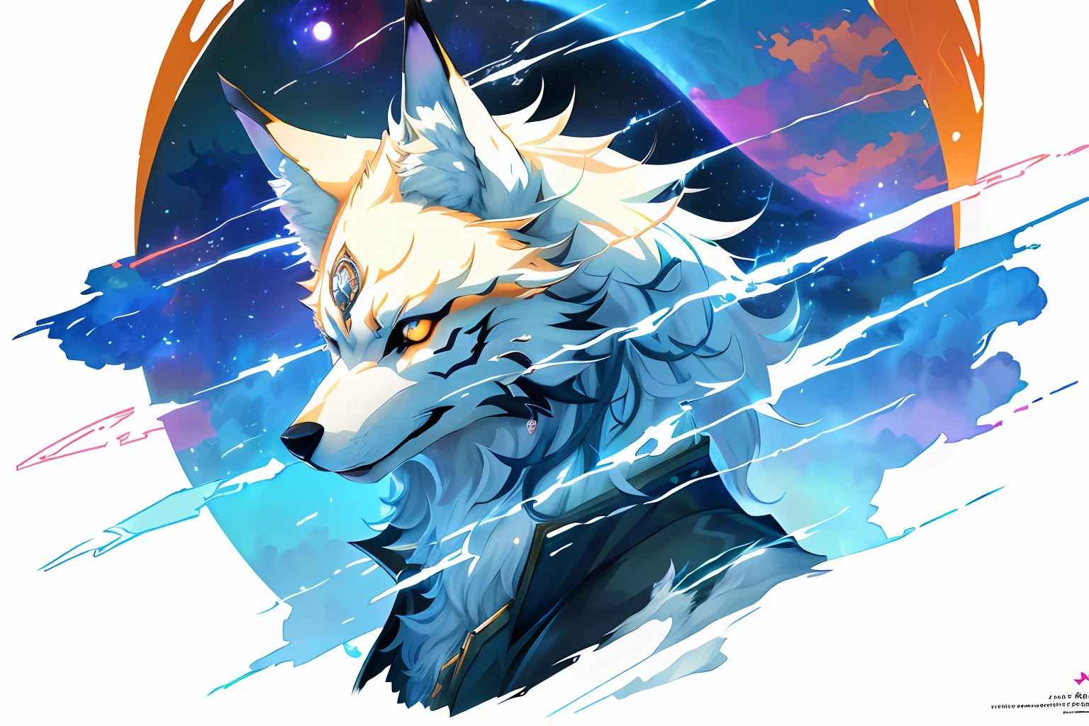 Anime wolf with full moon background, very very beautiful furry art, fursona art, white fox anime, Furry art!!!, ethereal fox, anthropomorphic wolf, high detailed official artwork, White-haired fox, eye-catching detailed art style, fantasy wolf portrait, detailed anime art, style of anime4 K, Anime art wallpaper 4k