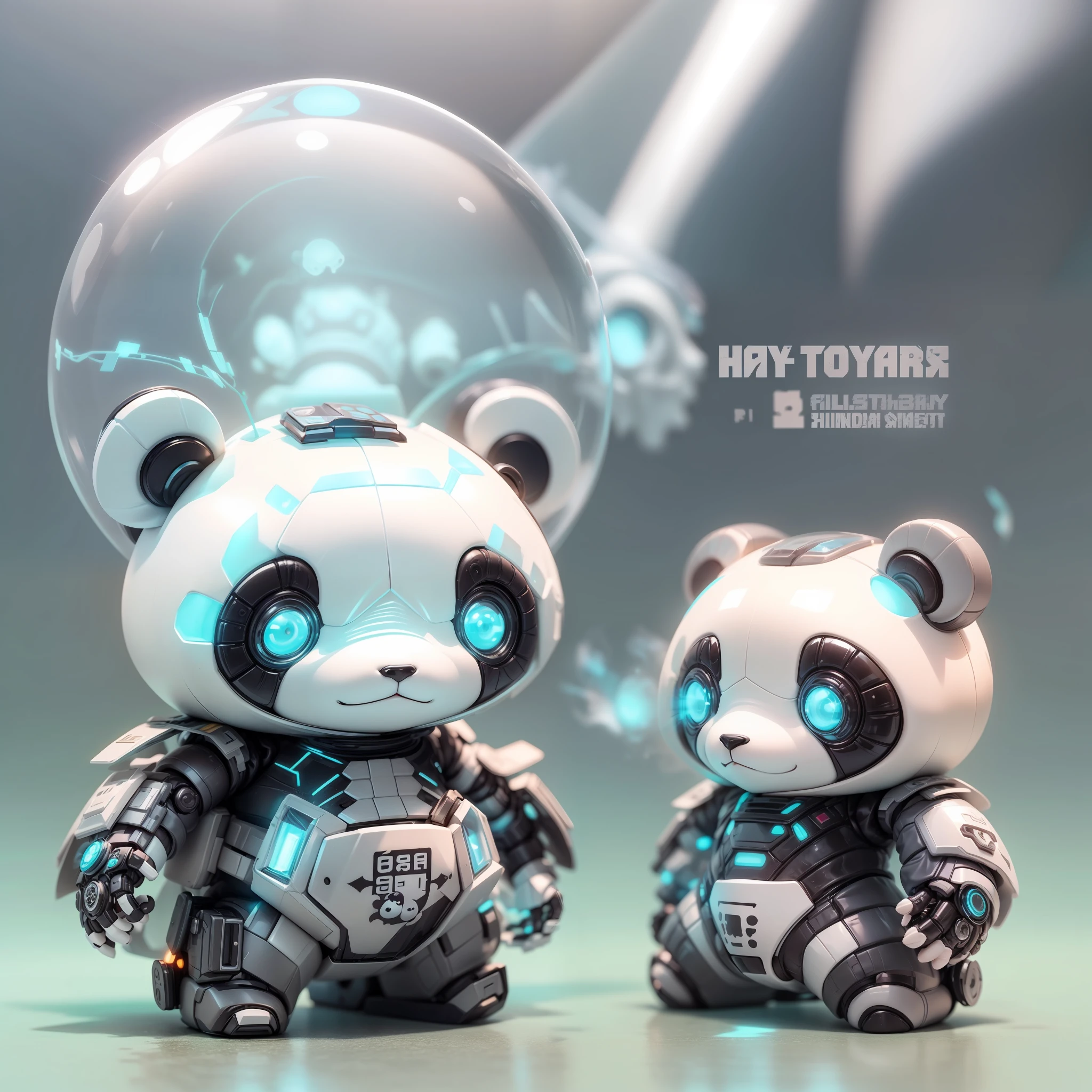 (Blind box toy style:1.2), (Full body shot) , 1 Transparent and cute giant panda, Plastic mech,cyber punk perssonage, dreamy glow, Clean, White background, ( Global illumination, Ray traching, hdr, unreal render,reasonable design, high detal, Masterpiece, Best quality, hyper HD, Cinematic lighting)