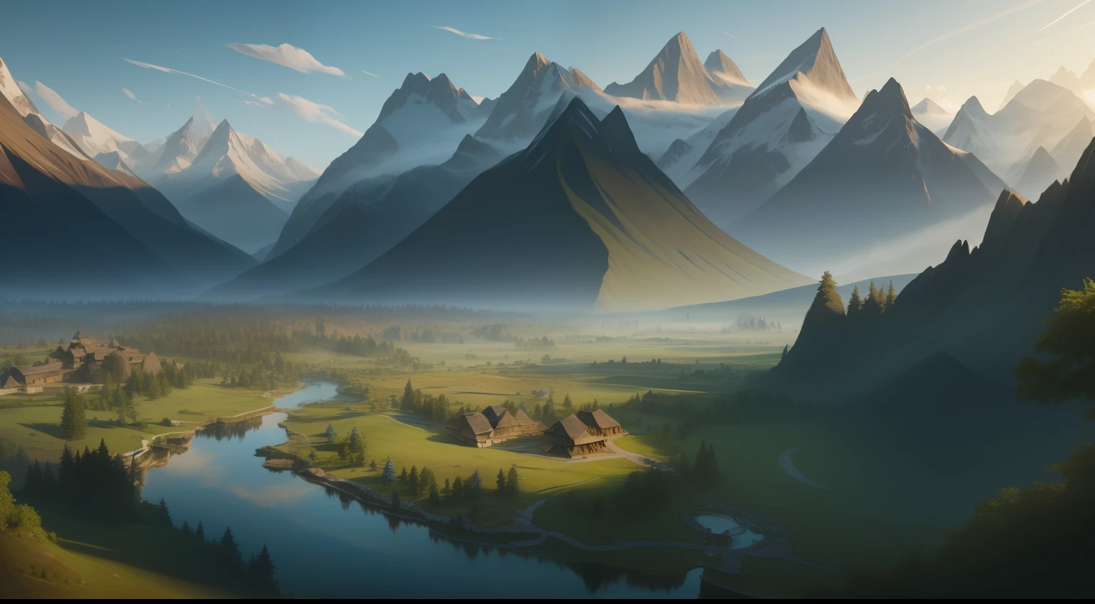 comprised of four main mountains, with east, west, north and south peaks, respectively. Surrounding them were vast mountain chains which seemed to never end, detailed RAW photo of a (fantasy:1.1) wonderful jungle village background, stone streets, a small pond, (night:0.4), highly detailed background, ray tracing, dramatic lighting, dynamic lighting, soft shadows, hdr, 64k, (night:0.3), realism, trending on Cgsociety, Ultra Realistic, masterpiece, magical, mystical,