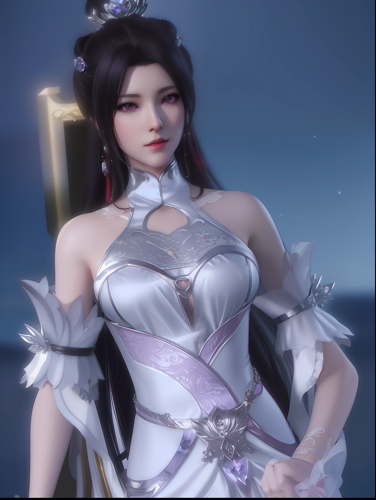 a close up of a woman in a red dress with long hair, beautiful and  anime woman, a beautiful fantasy empress, inspired by Du Qiong, alluring tipha lockhart portrait, ((a beautiful fantasy empress)),  anime girls, Beautiful anime woman, Charming Tifa Lockheart, beautiful avatar picture, mai shiranui, Lady in pink armor, ff Tifa, (Lingerie:1.2), photograph realistic, after sexing_Body, Tyndall effect, Photorealistic, Dark Studio, rim lit, twotonelighting, (highdetailskin:1.2), 8K  UHD, Digital SLR, Soft lighting, High quality, voluminetric lighting, candid, photographed, high resolution, 4K, 8K, Bokeh,  out, (:0.9), (purple eyes color), (Transparent armor:1.0), big ,