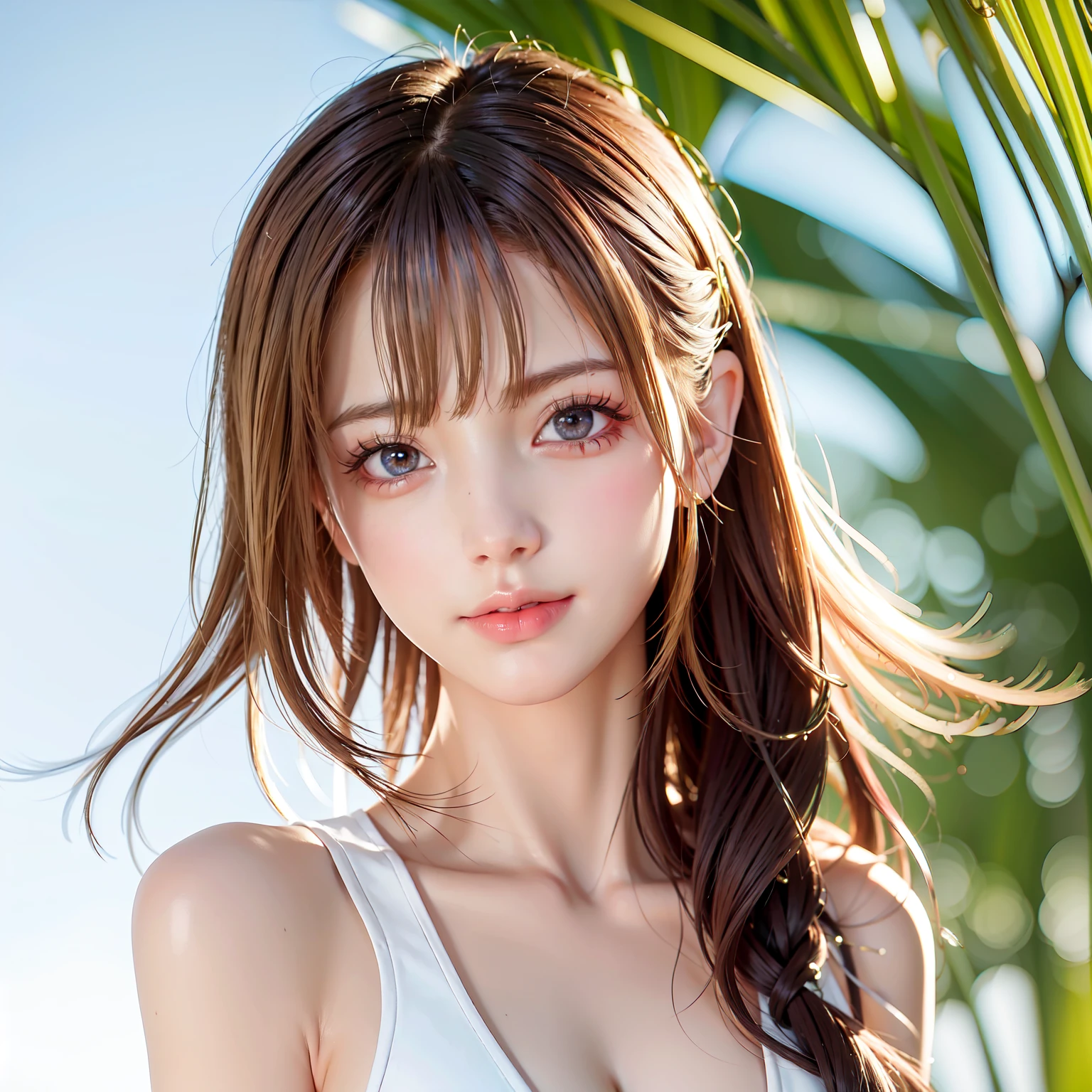 (8K, 4K, Best Quality, hight resolution:1.2), (maasterpiece, Realistic, photographrealistic:1.37), 1girl in, Solo, Beautiful face, Eyelashes, Nose, Glossy lips, (Detailed eyes, Looking at Viewer, Fair skin, White skin:1.5), fine complexion, Upper body,
Large breasts, small tits , (:1.5),
shorth hair、Supple blonde hair、Red swimsuit