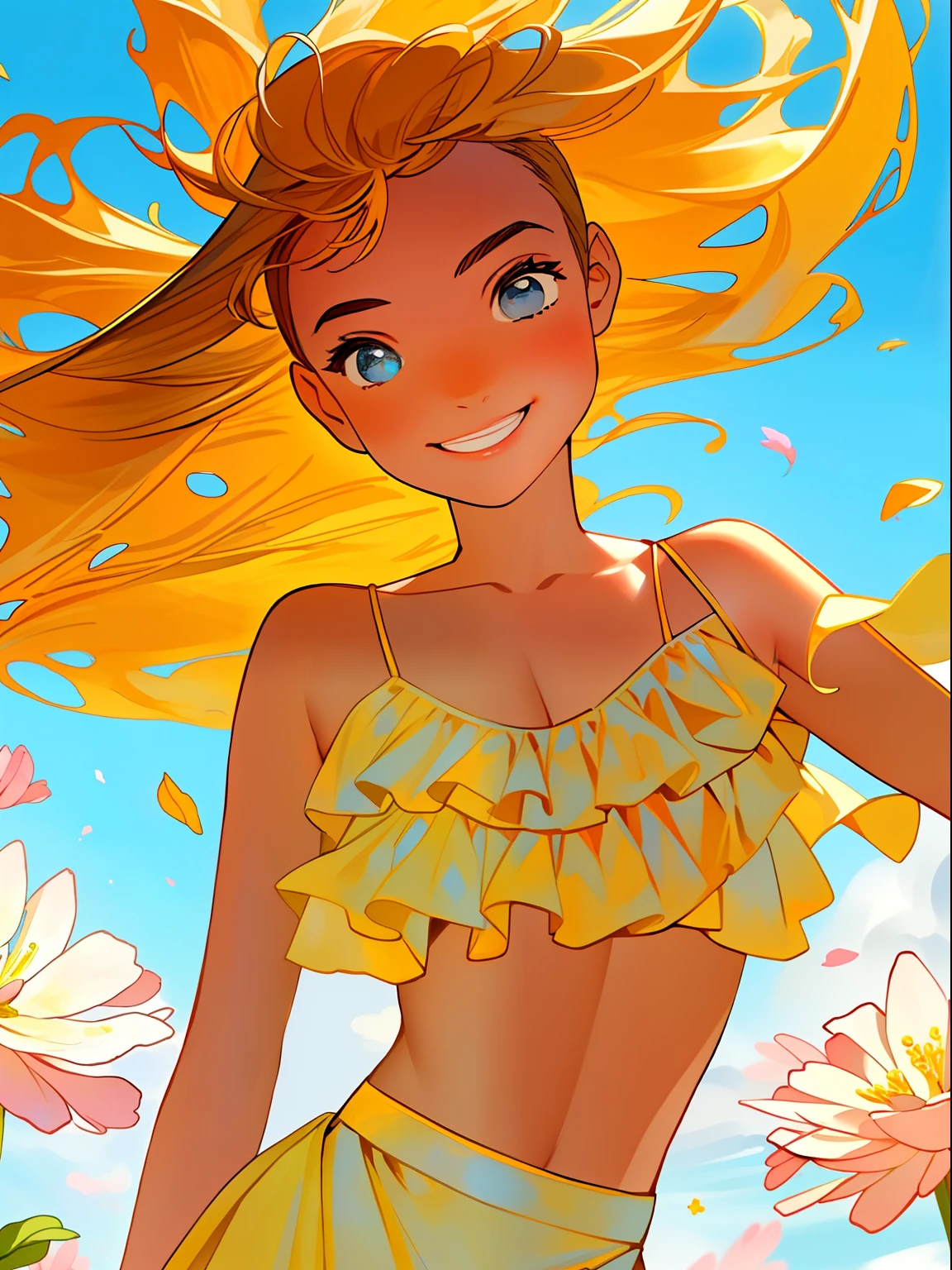 (best quality, masterpiece), 1girl, pose, particle, wind, flower, upper body, simple background, looking at viewer, blonde, galaxy,