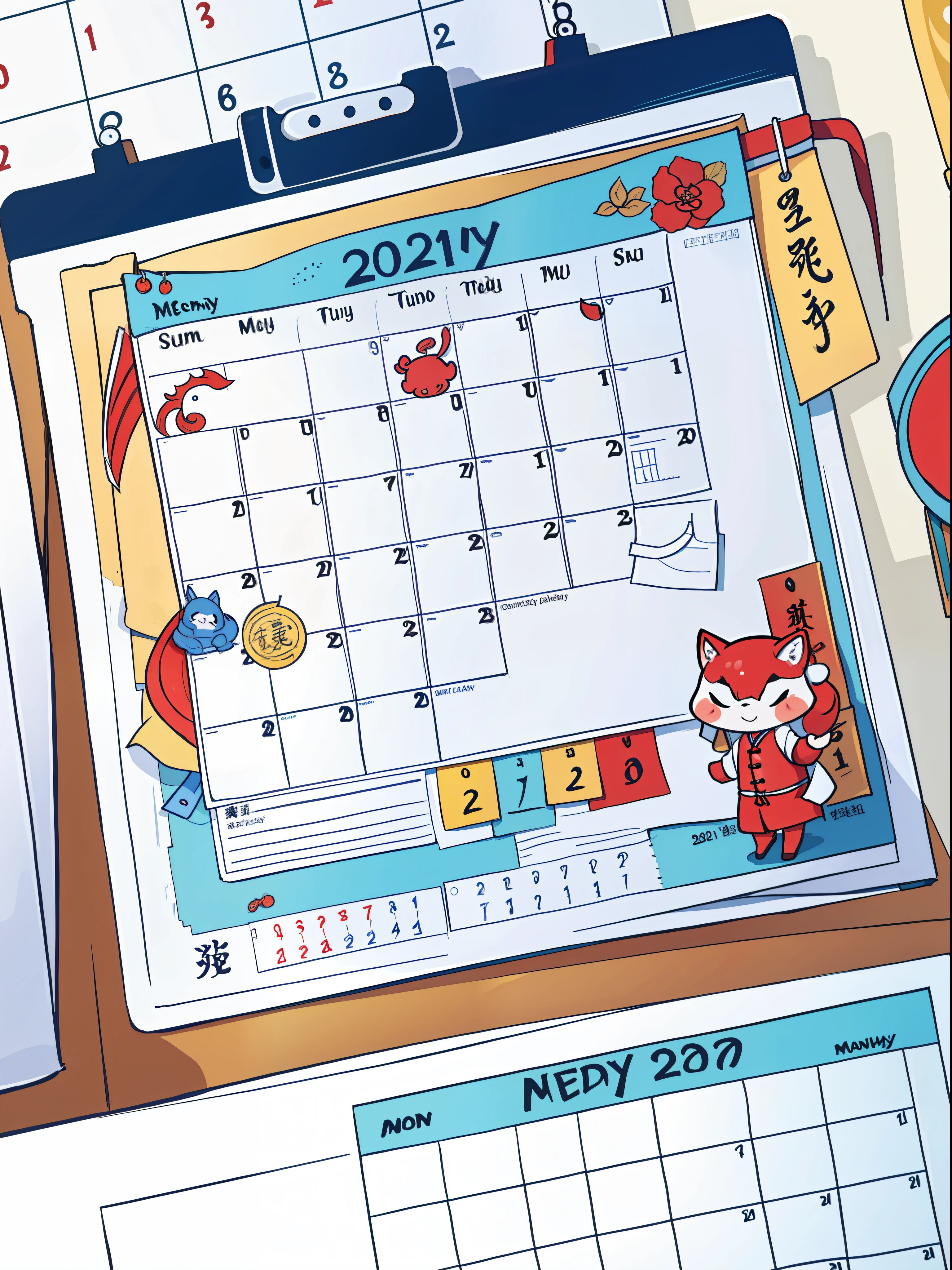 Close-up of calendar with Asian characters, monthly, calendar, daily life