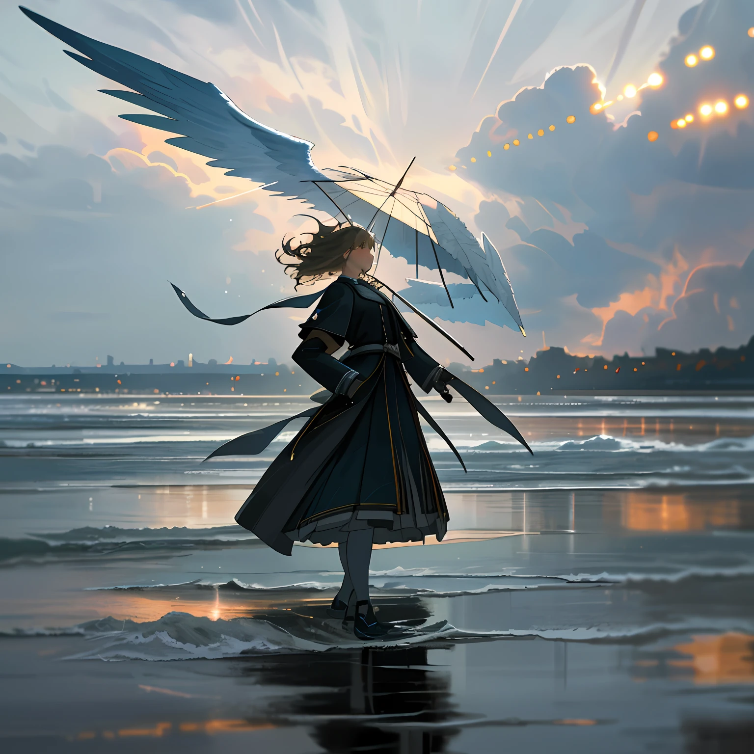 Angels walk on water in a storm, tmasterpiece, best qualtiy, high qulity, Extremely detailed CG unit 8k wallpaper, award winning photography, bokeh, depth of fields, HDR, Flood, color difference, realisticlying, The is very detailed, Popular on ArtStation, Popular on CGsociety, 复杂, high detal, dramatics, Art on the go, Volumetriclighting