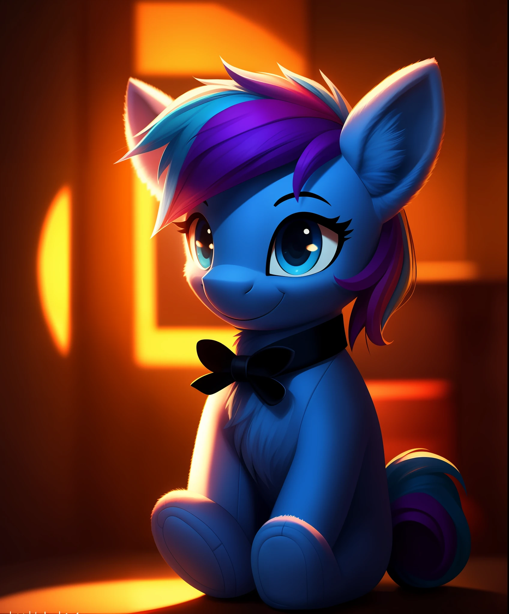 irl, photo, [[plushie]], solo, pony hitch trailblazer, full body, smiling, detailed fur, ear fluff, cinematic lighting, soft shadows, artstation, digital illustration, detailed, sharp, smooth, vibrant colors, smooth gradients, depth of field