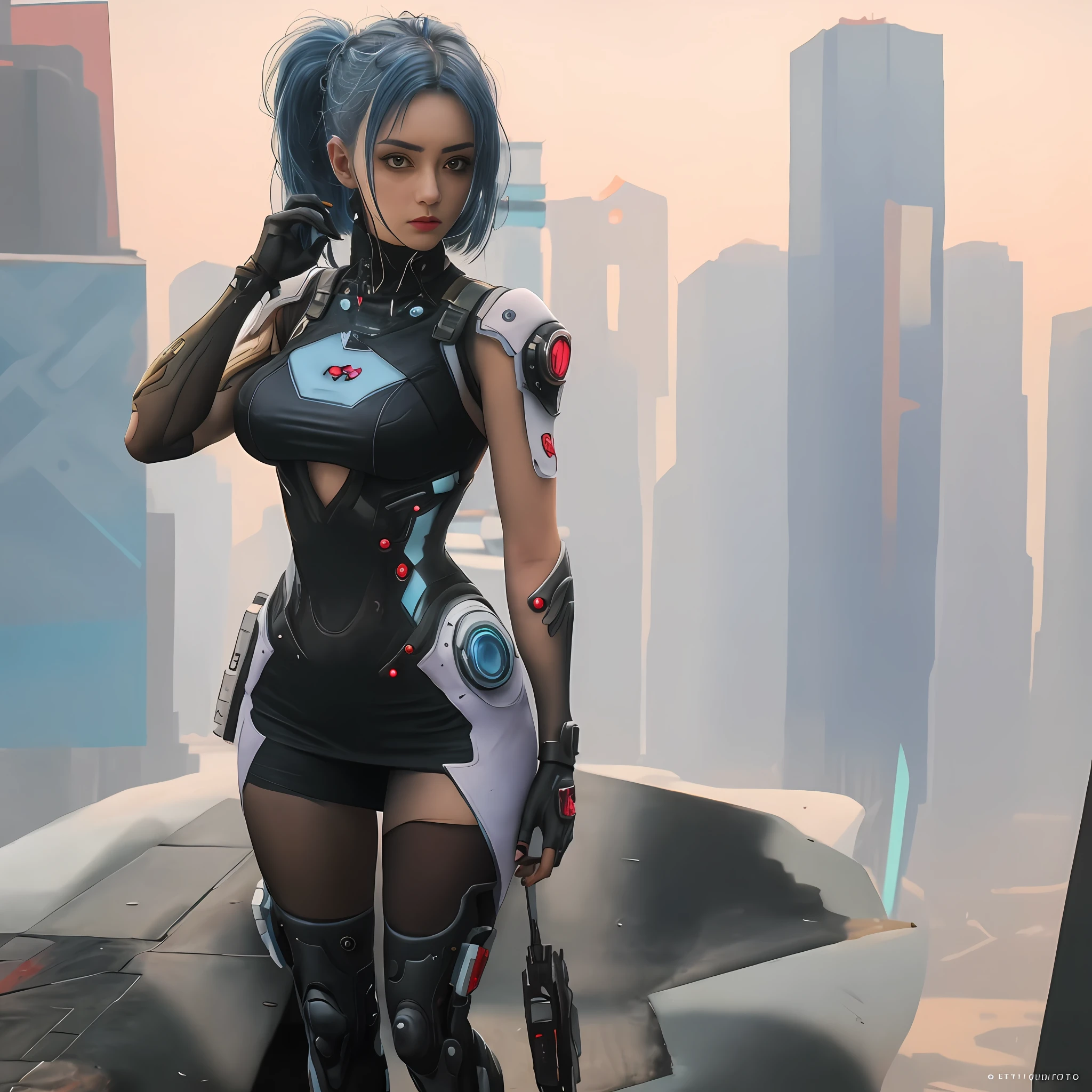 There is a woman in a futuristic costume who warns her surroundings with a grim expression, Hyper-realistic cyberpunk style, female cyberpunk anime girl, Cyberpunk 2 0 y. o model girl, cybersuit, cyberpunk art ultrarealistic 8k, girl in mecha cyber armor, wearing techwear and armor, cyberpunk pearl armor, Cute cyborg girl, cyberpunk suit, cyber suit, cyberpunk beautiful girl