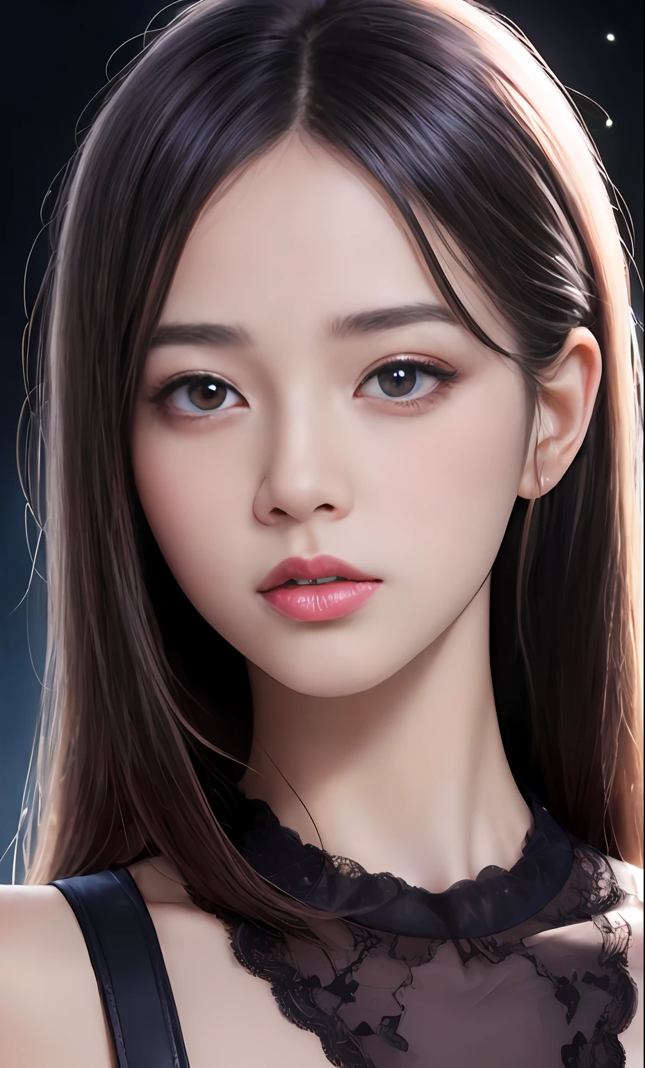 (8k, RAW photo, photorealistic:1.25) ,( lipgloss, eyelashes, gloss-face, glossy skin, best quality, ultra highres, depth of field, chromatic aberration, caustics, Broad lighting, natural shading, Kpop idol) looking at the audience With serenity and goddess-like bliss,
