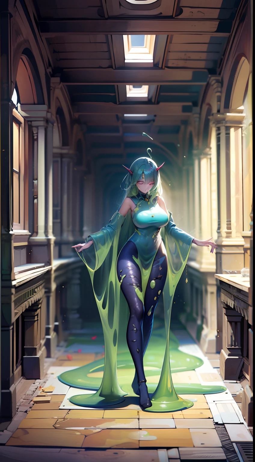 Slime Woman, slimey, Monster Scalpel, (Photorealsitic), (​masterpiece, :1.3),(top-quality:1.4), (超A high resolution:1.2), 超A high resolution, (A detailed eye), (detailed facial features), nffsw, 8K分辨率, (lensflare:0.7),Full Body Art