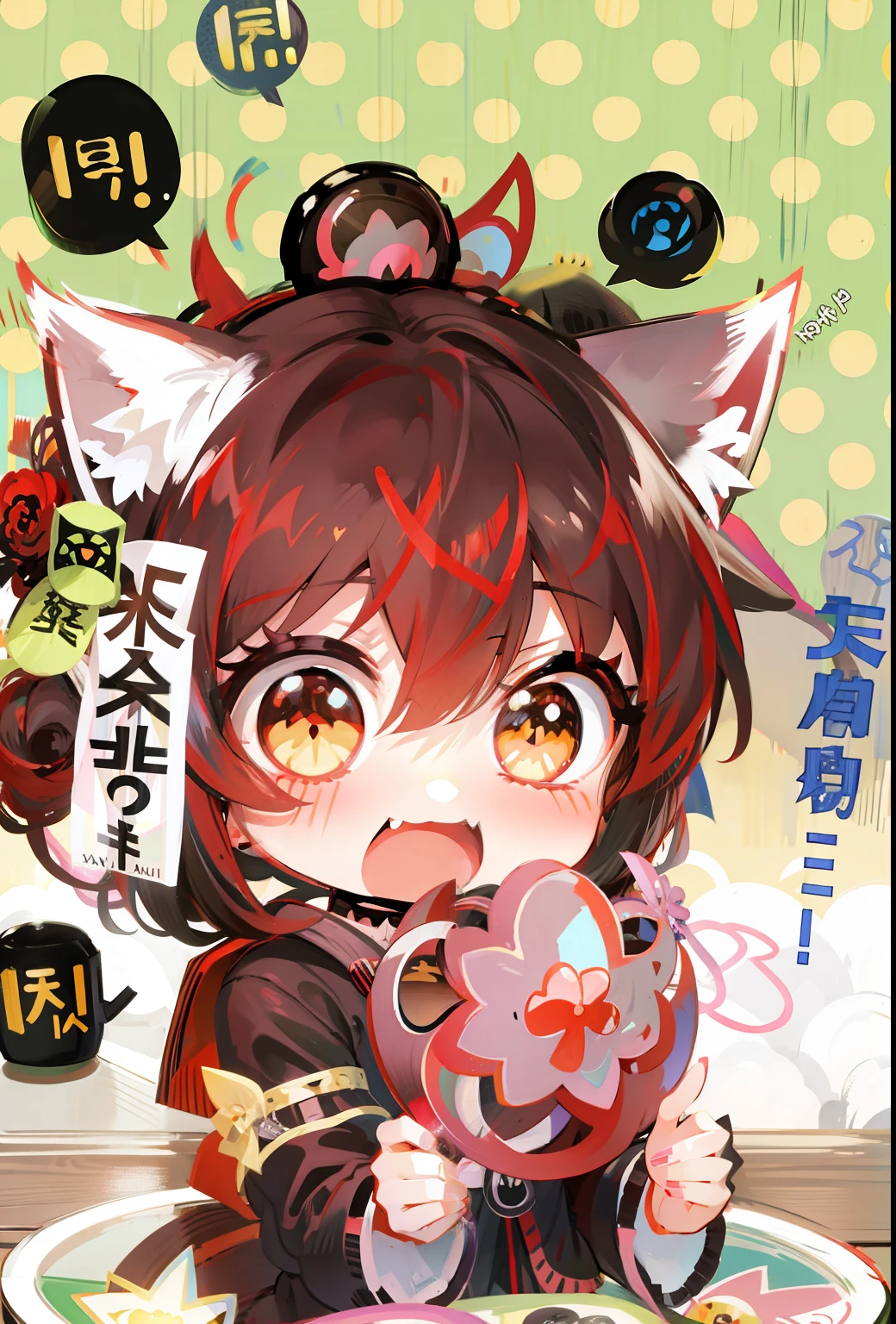 Anime characters with cat ears and heart-shaped objects, chibi monster girl, Cute!! tchibi!!! cat woman, anime visual of a cute cat, akane owari danganronpa, An anime cover, nyaruko-san, fantrome, rias gremory, cute anime catgirl, nekomimi, shuushuu anime image, Chuan Ai