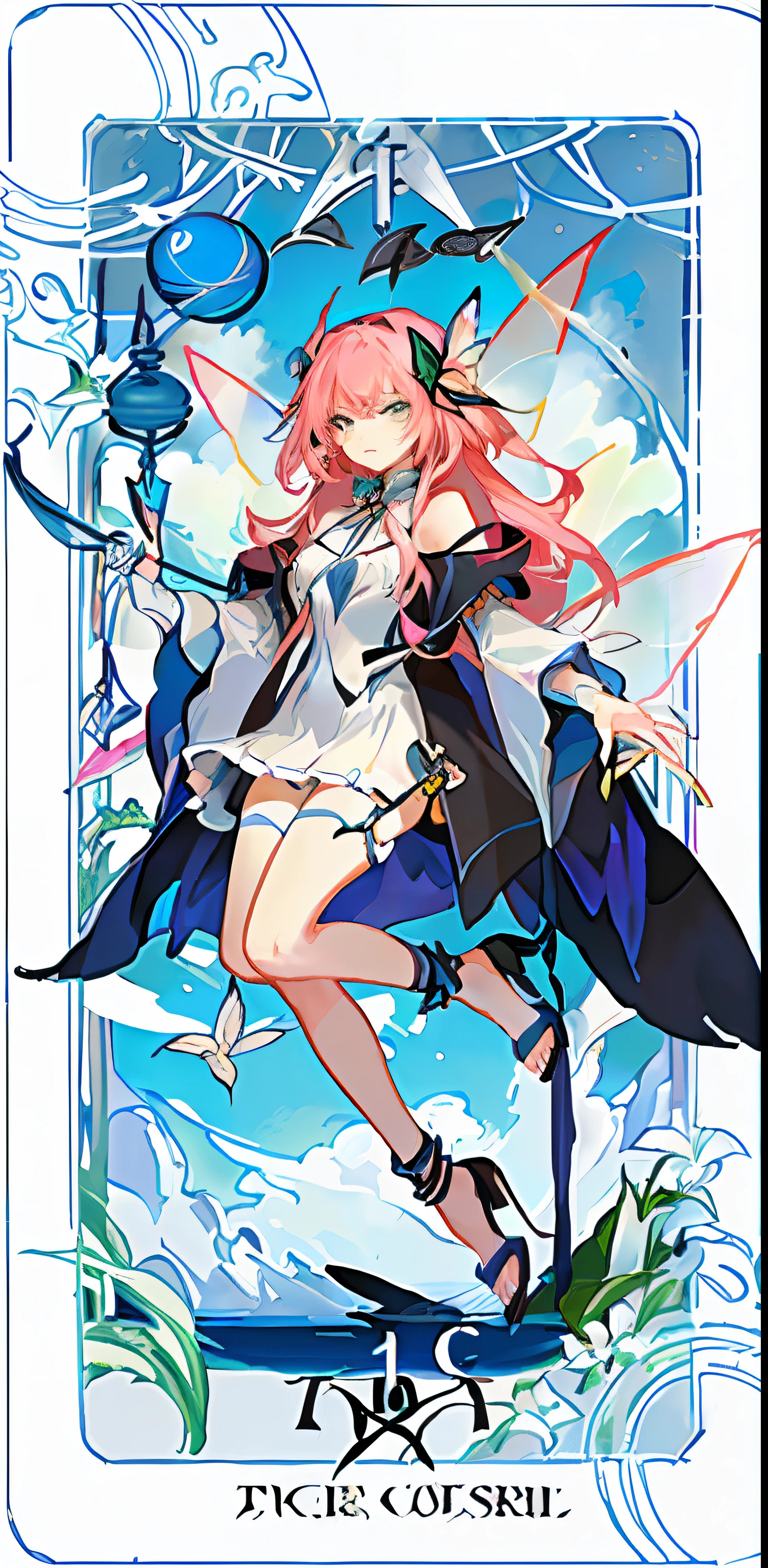 (Golden Ratio: 1.2), (Rose Graffiti: 1.2), (Glitch Color: 1.3), [(White Background: 1.4)::10], (Whole Body: 1.2), (Super Fine: 1.3), (Tarot :1.6),(Magician (Tarot):1.6),(Paper:1.2),(Fairy:1.6),(Fairy Wings:1.2),Full Body, Hanging,(Cool:1.2),(Red Long Hair ),(butterfly hair accessory),(flower hair accessory: 1.0),((sandals,Locket)),(colored cocktail dress: 1.0)+(loose-sleeve jacket: 1.3)+(fluttering colorful tassels and ribbons :1.2 ),(white stockings: 1.2),(colored ink paper flowers: 1.2),(colorful flower sea: 1.3),(chaotic geometry: 1.3),(negative space: 0.8),(drawing board: 1.3 ), (Ether Color ink flow: 1.3)