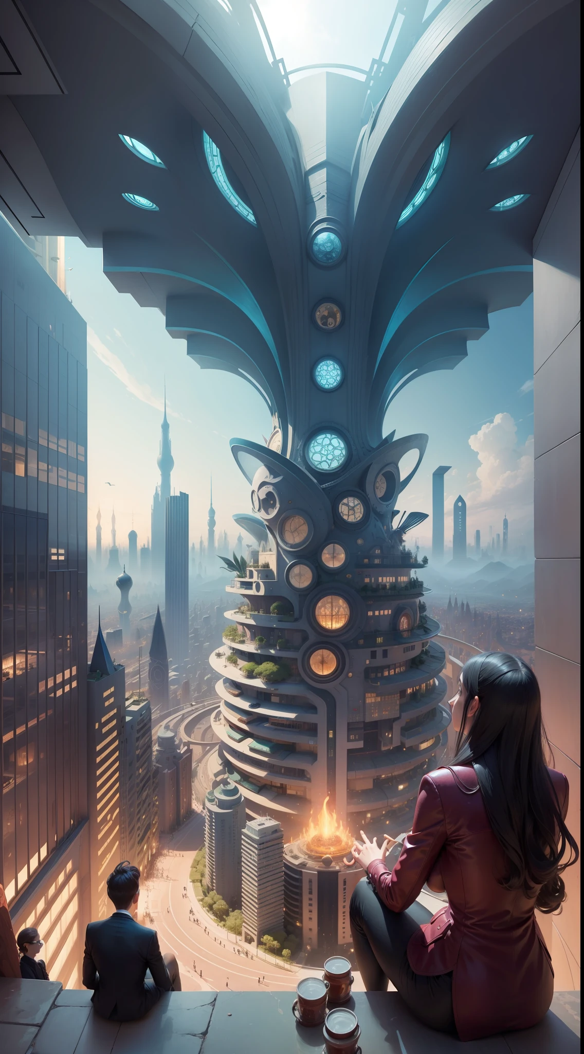 SURREALISTA CITY,MUCHA GENTE CON CABEZA DE CONO,Y MUCHOS TURISTAS DE OTRA DIMENSION LA GENTE SON SILLAS