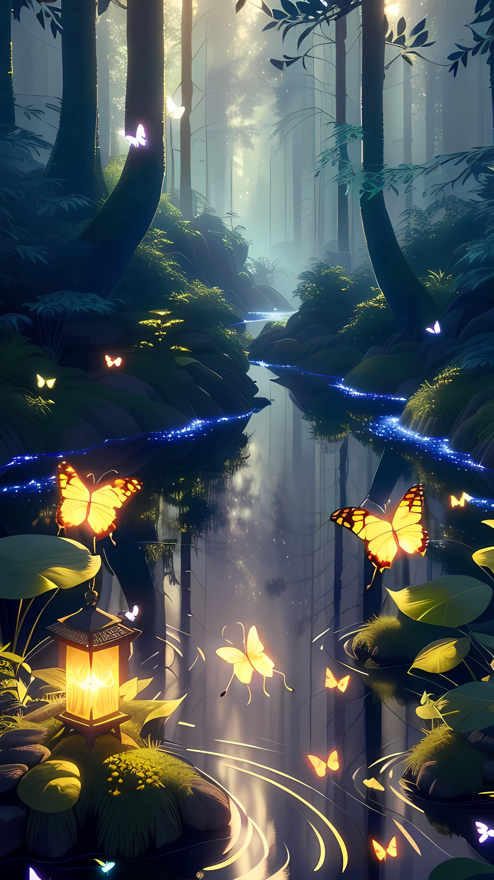 A masterpiece, the best quality, stunning reflections, the best reflections ever. (very detailed CG unity 8k wallpapers), (best quality), (best illustrations), (best shadows), forest theme with natural elements. Tall trees, quiet streams, small glowing mushrooms surrounded by delicate leaves and branches, with fireflies and glowing particle effects,, (natural elements), (jungle theme), (leaves), (twigs), (fireflies), butterflies, (delicate leaves), (glow), (particle effects). , Isometric 3D, Octane Rendering, Ray Traced, Super Detailed