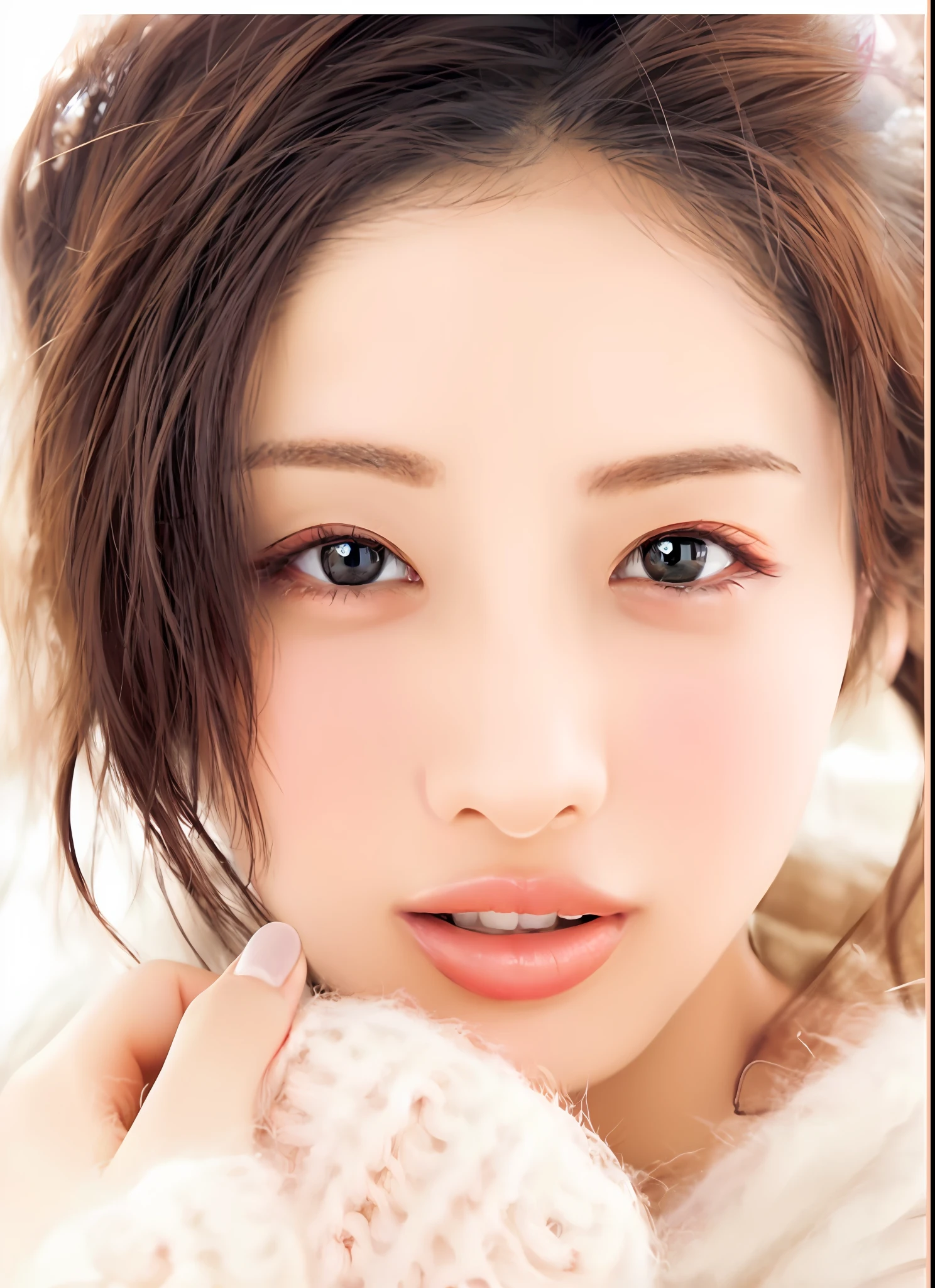 (surrealistic), (illustratio), (hight resolution), (8K), (ighly detailed), (The best illustrations), (beatiful detailed eyes), (top-quality), (ultra-detailliert), (masterpiece), (wall-paper), (详细的脸), 独奏, 1girl in, White wavy hair, Korea person, Iris heterochromic eyes, small moles under eyes, Loose white shirt, yoga pant,, long legged, Tight abs, camel's toe, dynamicposes,large full breasts,Beautiful nipples,Troubled body,Delicate skin,An ultra-high picture quality,