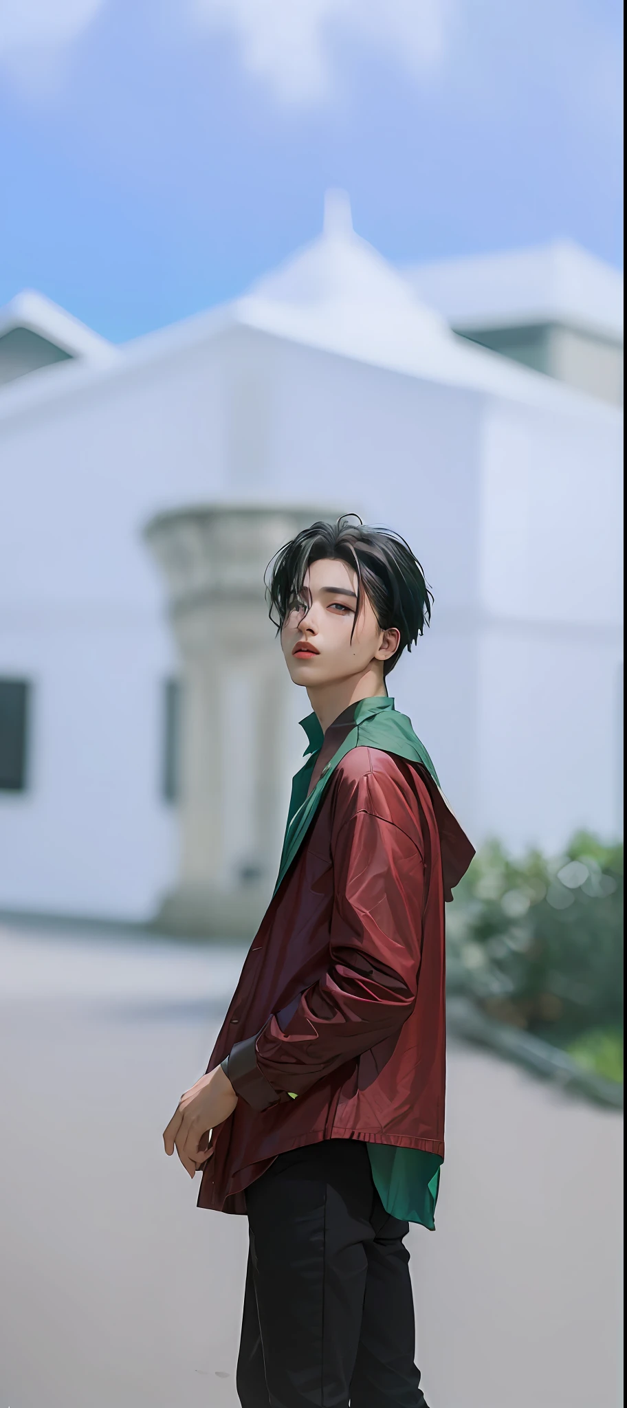 masterpiece, best quality, (dark photo:1.3), photorealistic, 1 boy, black hair, stunning innocent face, dark green shirt, emotional, ulzzang, eyes black,(PureErosFace_V1:0.7)