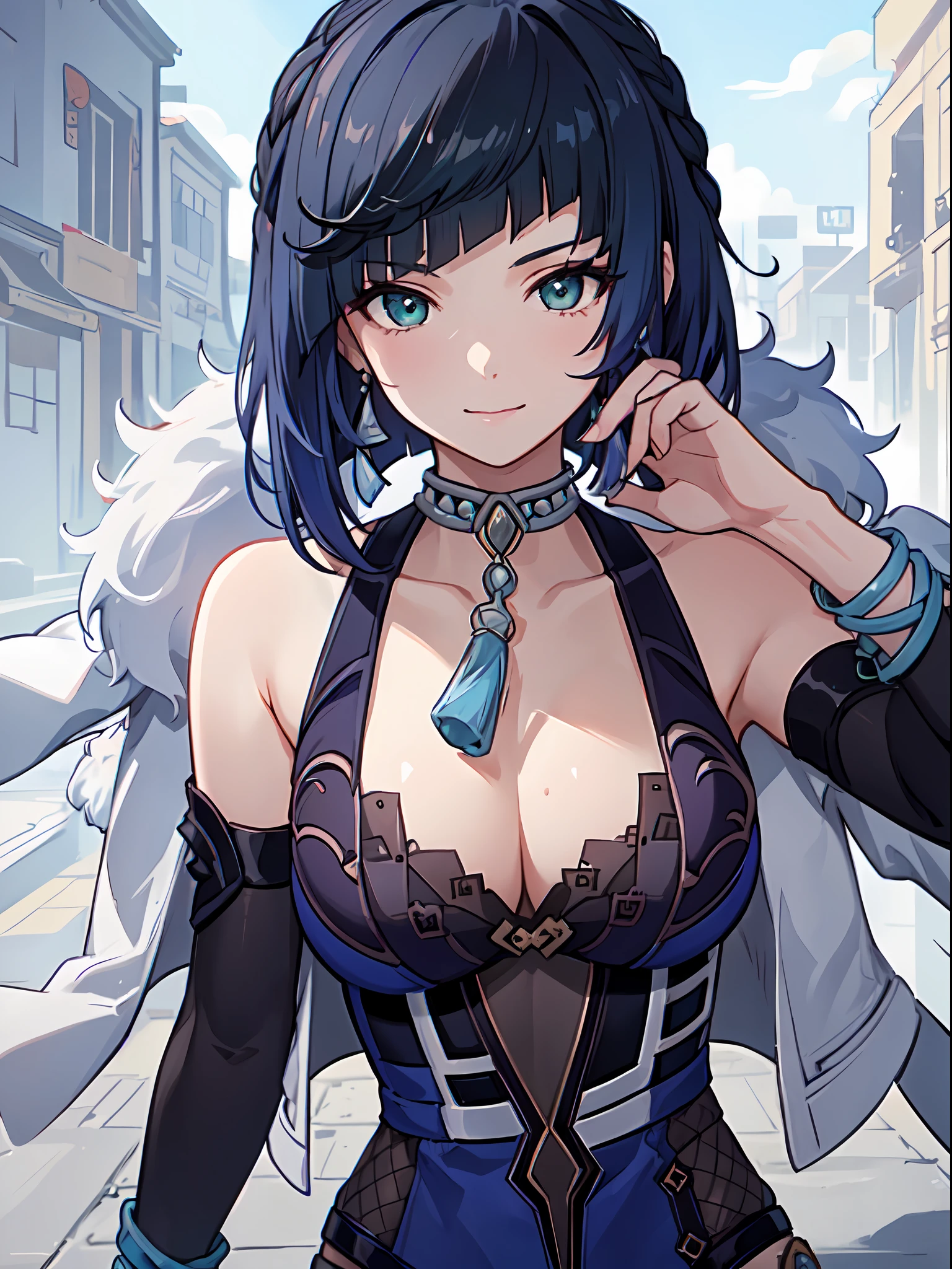 (yelandef, yelanrnd) A delightful illustration of Yelan hard at work in Liyue, with a friendly and beautiful expression on her face. The artist skillfully captures the charm and warmth of her character, making it a visually captivating portrayal of Yelan's kind and approachable nature. The bustling Liyue background adds to the atmosphere, showcasing the vibrant city where Yelan dedicates herself to her endeavors. This illustration beautifully showcases Yelan's beauty and positive demeanor, making it a visually stunning and captivating portrayal, Illustration, digital art