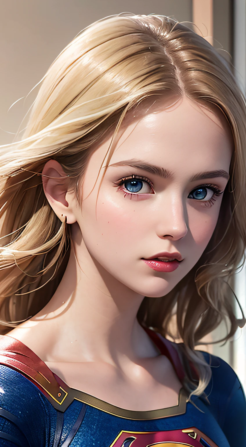 (8K, RAW Photos, of the highest quality, Masterpieces: 1.2), (Realistic, Photorealistic: 1.37), Highest Quality, Ultra High Resolution, light  leaks, Dynamic lighting, Slim and smooth skin, (Full body:1.3), (Soft Saturation: 1.6), (Fair skin: 1.2), (Glossy skin: 1.1), Oiled skin, 22 years old, Night, shiny white blonde, Well-formed, Hair fluttering in the wind, Close-up shot of face only, Physically Based Rendering, From multiple angles, (Supergirl in a glass bottle:1.2)