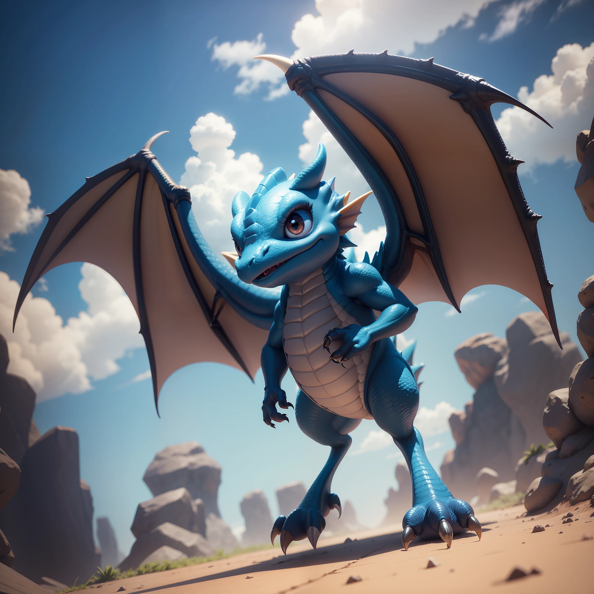 Cute Dragon. Big wings. Big eyes. 3d render. Disney style
