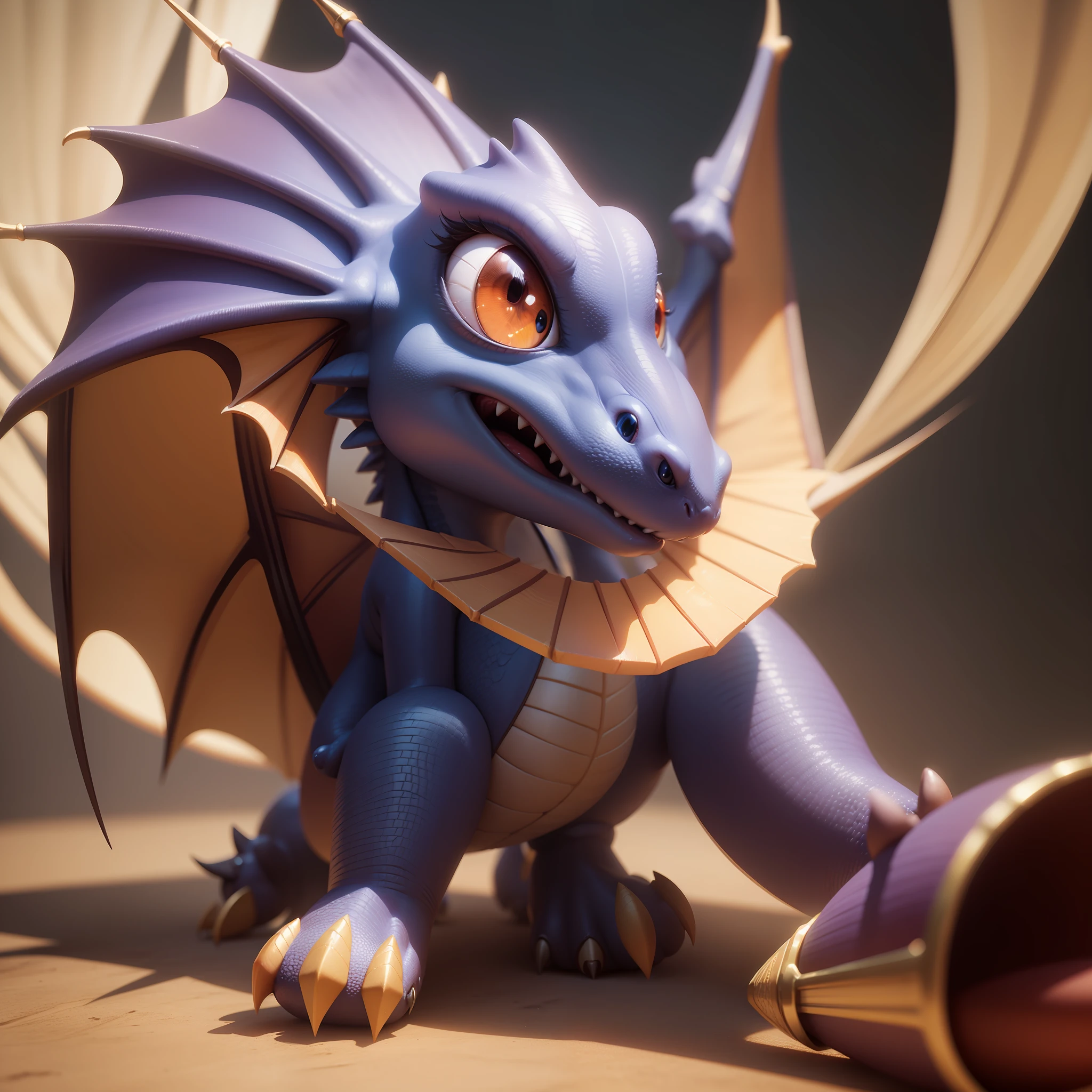Cute baby Dragon. Big wings. Big eyes. 3d render. Disney style