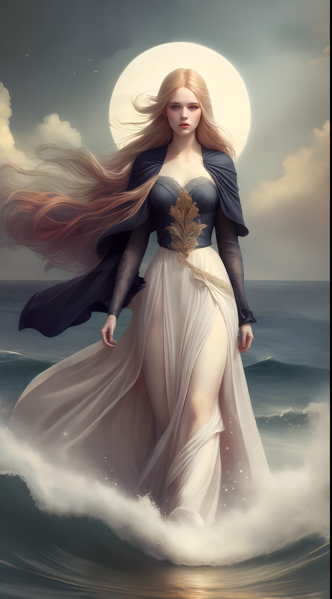 beautiful fantasy portrait, fantasy victorian art, Jesus walking on the sea , Turning Your Back on the Camera Fantasy Art Portrait, beautiful fantasy art, fantasy portrait art, Fantasy art, Tom Bagshaw artstyle, Fantasy Woman, Tom Bagshaw art style, fantasy portrait, al estilo de wlop