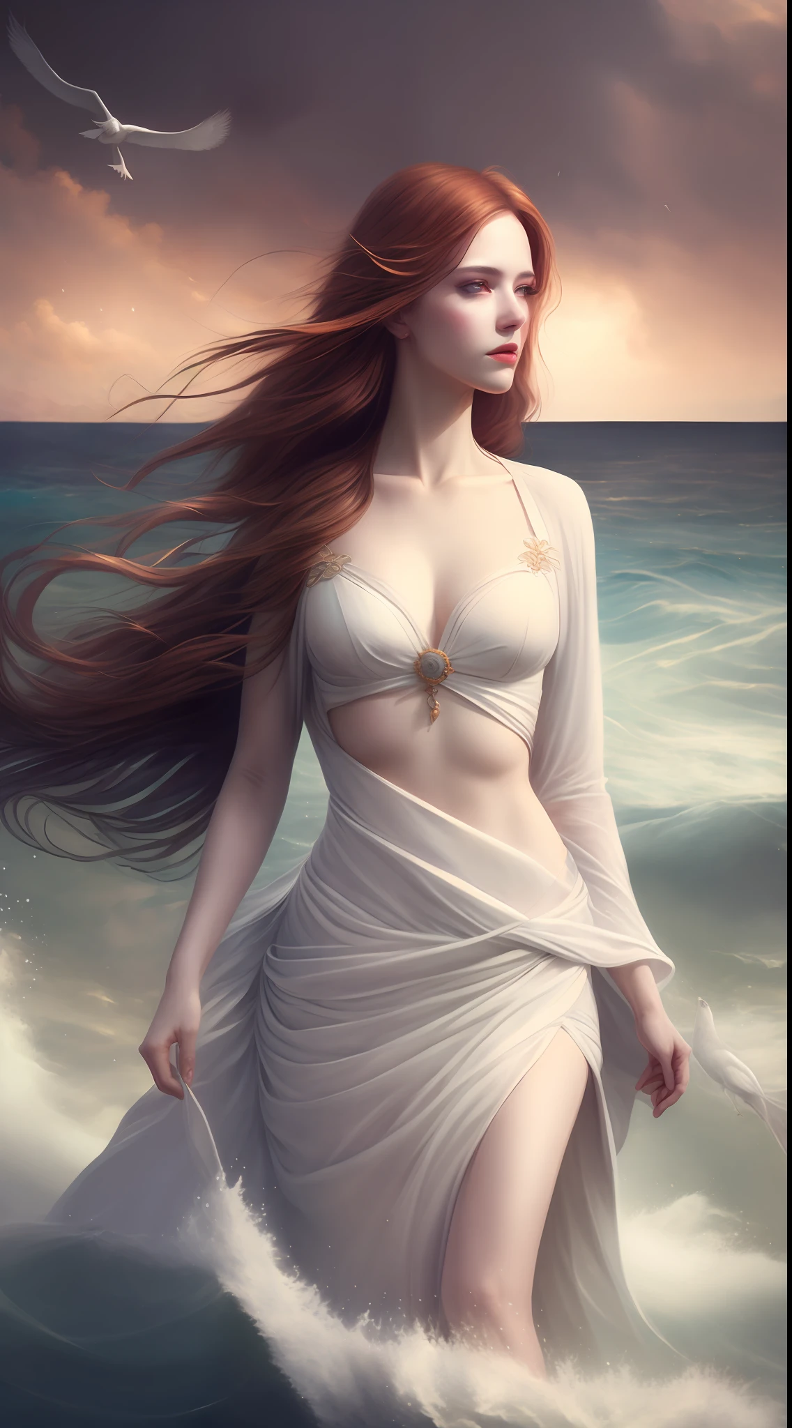 beautiful fantasy portrait, fantasy victorian art, Jesus walking on the sea , Turning Your Back on the Camera Fantasy Art Portrait, beautiful fantasy art, fantasy portrait art, Fantasy art, Tom Bagshaw artstyle, Fantasy Woman, Tom Bagshaw art style, fantasy portrait, al estilo de wlop