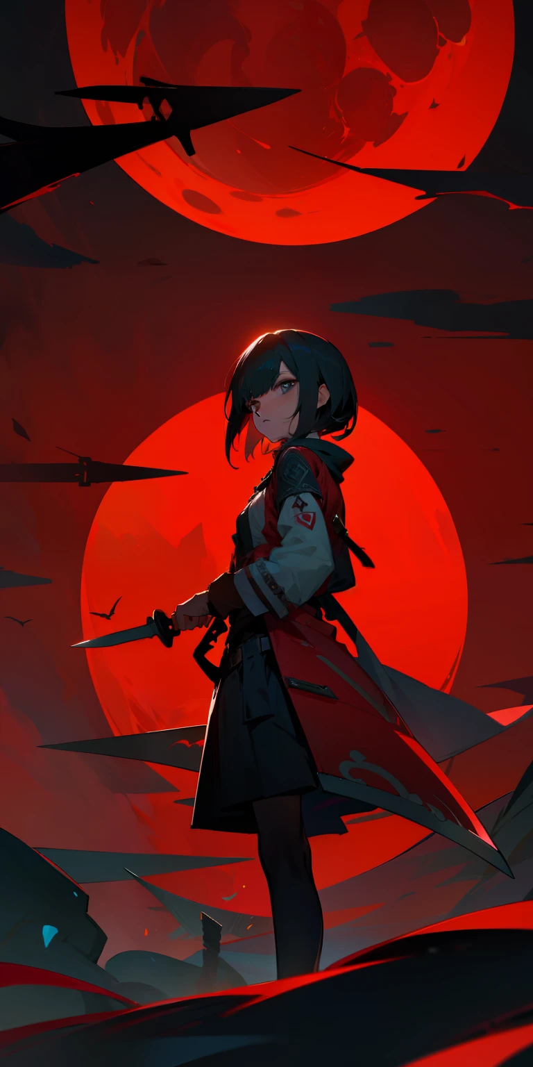 Hold a long knife in your hand