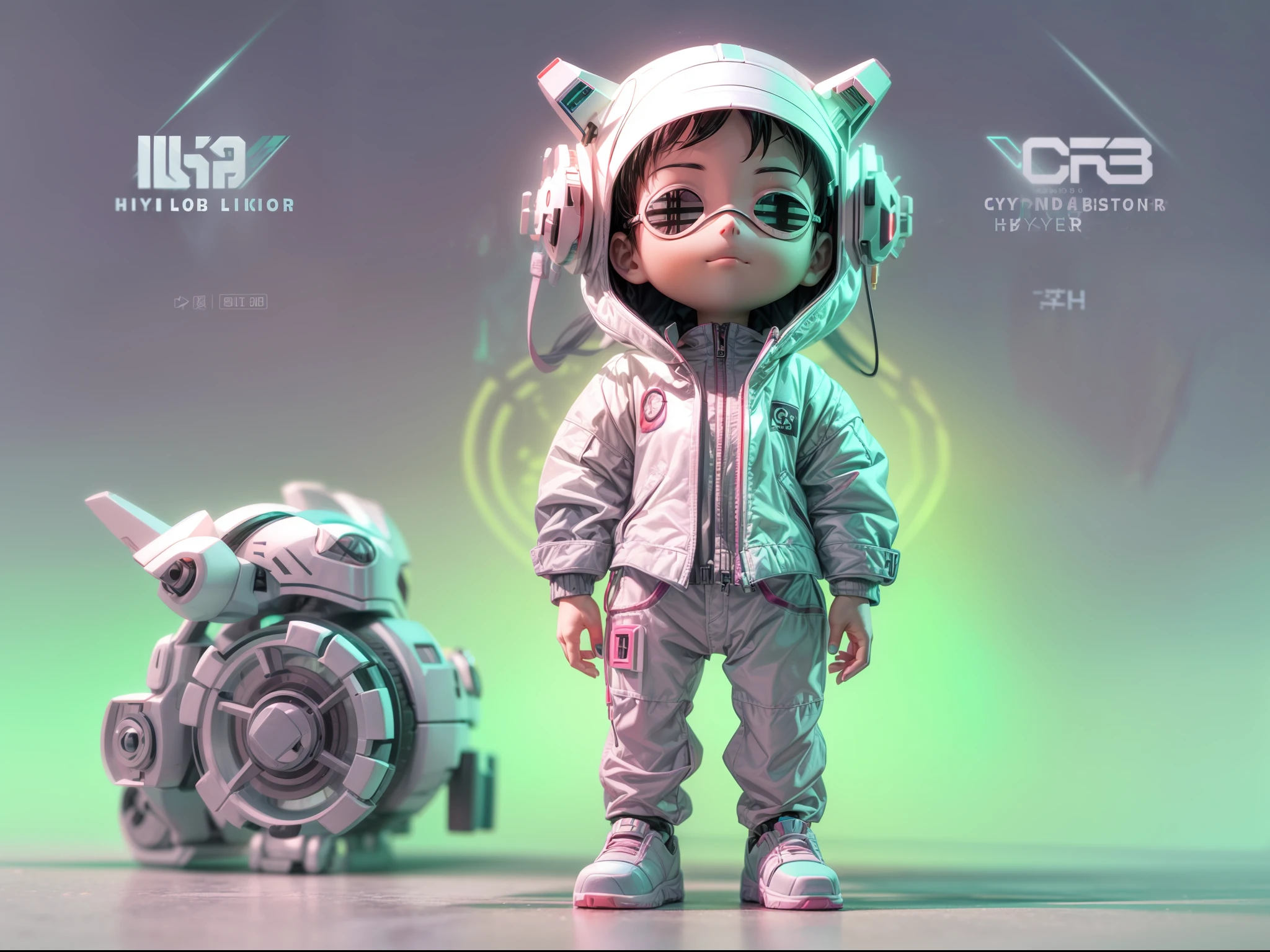 (Blind box toy style:1.2), (Full body shot) , 1 Small Chinese loft, Plastic,cyber punk perssonage, dreamy glow, Clean, White background, ( Global illumination, Ray traching, hdr, unreal render,reasonable design, succinct, Masterpiece, Best quality, hyper HD, Cinematic lighting)