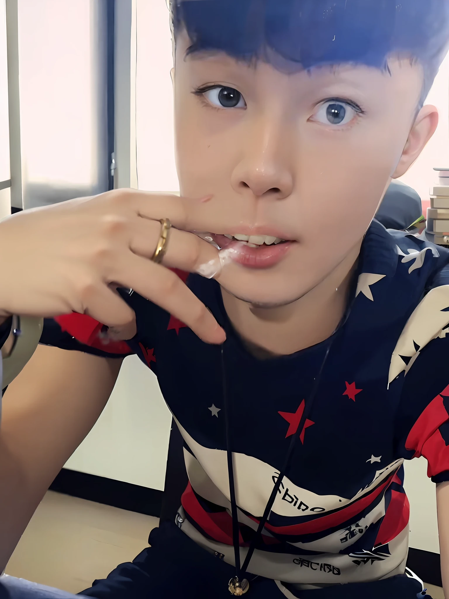 The boy with a cigarette in his mouth sits in front of his laptop, cigarettes, with cigar, drak, he is smoking a cigarette, Cai Xukun, 2 , 2 3 years old kanliu666, hong june hyung, xintong chen, smokes, inspired by Gang Hui-an, 18 years old