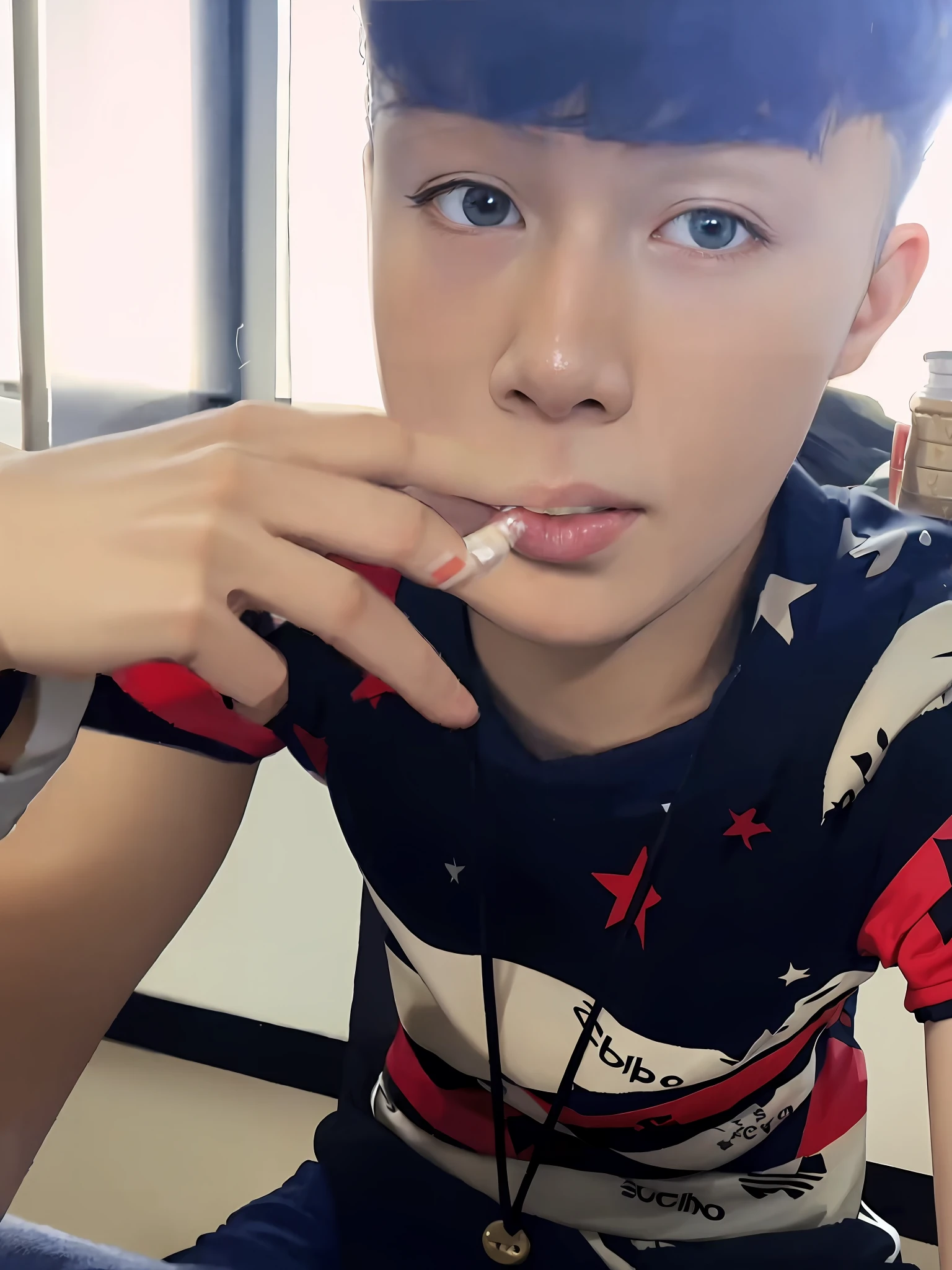 The boy with a cigarette in his mouth sits in front of his laptop, cigarettes, with cigar, drak, he is smoking a cigarette, Cai Xukun, 2 2 years old, 2 3 years old, smokeing, kanliu666, hong june hyung, xintong chen, smokes, inspired by Gang Hui-an, 18 years old