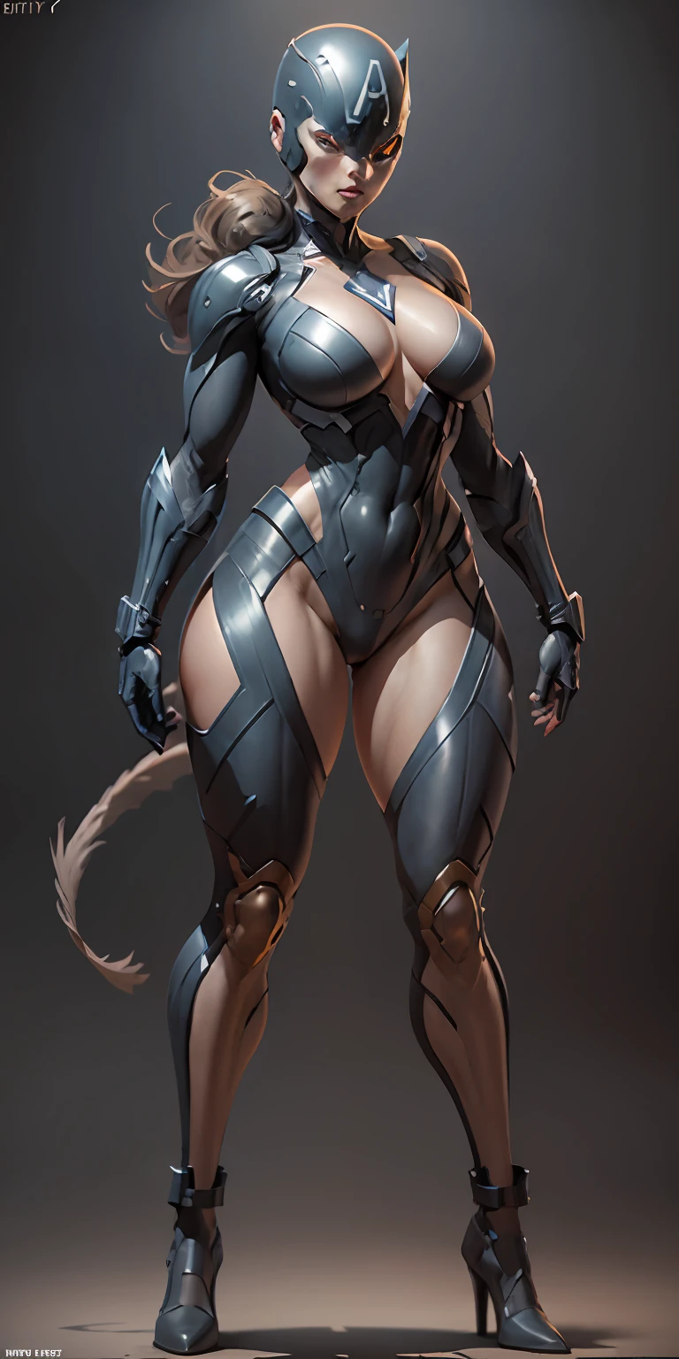 female Daredevil from Marvel, big breasts, frontal, full-length, looking at the camera, facing the audience, standing pose, simple background, three-dimensional light, detailed full-body concept, sleek digital concept art, beautiful full-body concept art, art trend, CGsociety full-length,