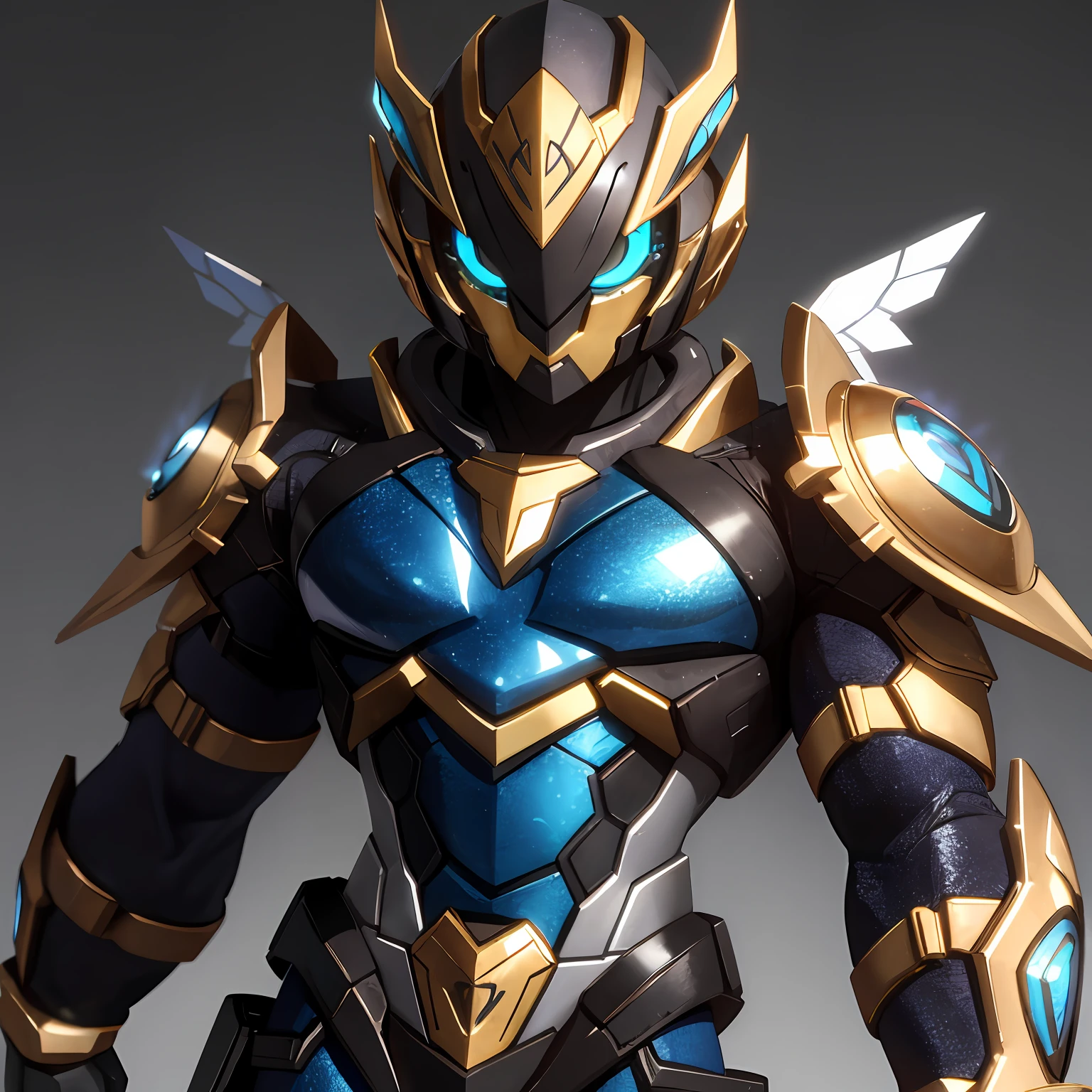 Adds a metallic feel,Blue glowing holographic eyes
