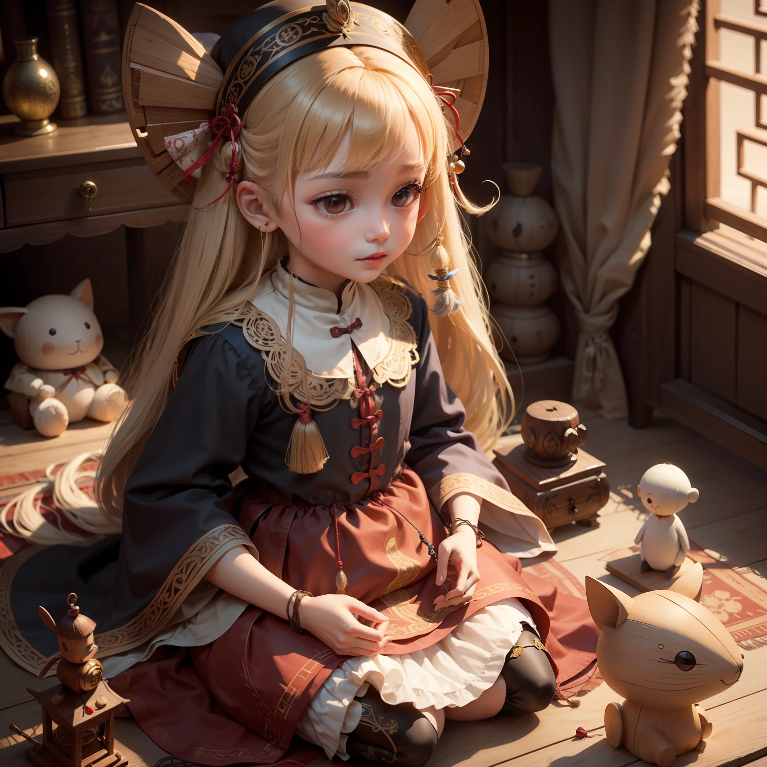Doll, wooden, silk thread, control, long nose, toy