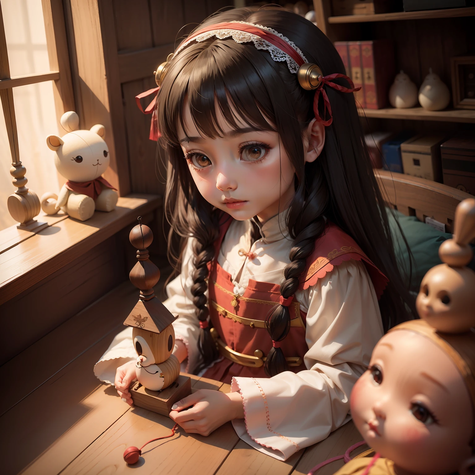 Doll, wooden, silk thread, control, long nose, toy
