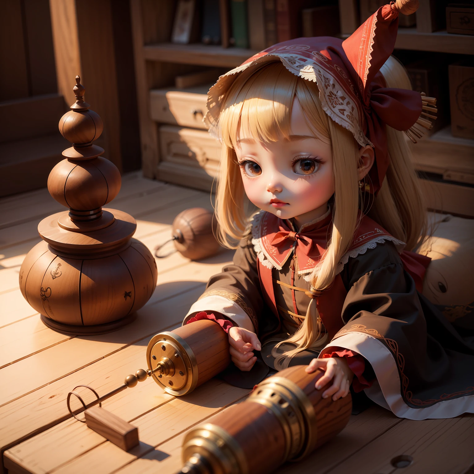 Doll, wooden, silk thread, control, long nose, toy