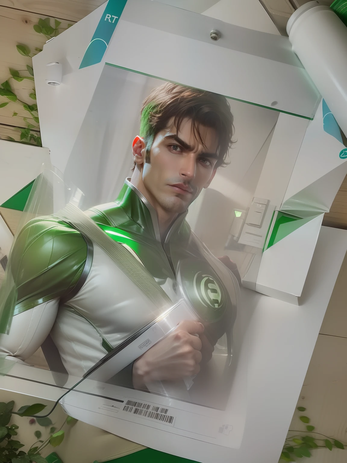 Aman, green lantern, guy gardner, green light, realistic, ultra detail, 70 mm lens