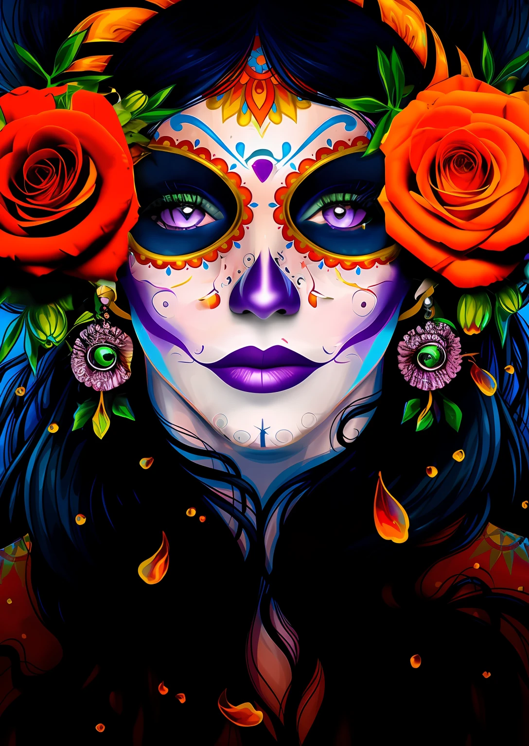 Bloody purple roses with blood