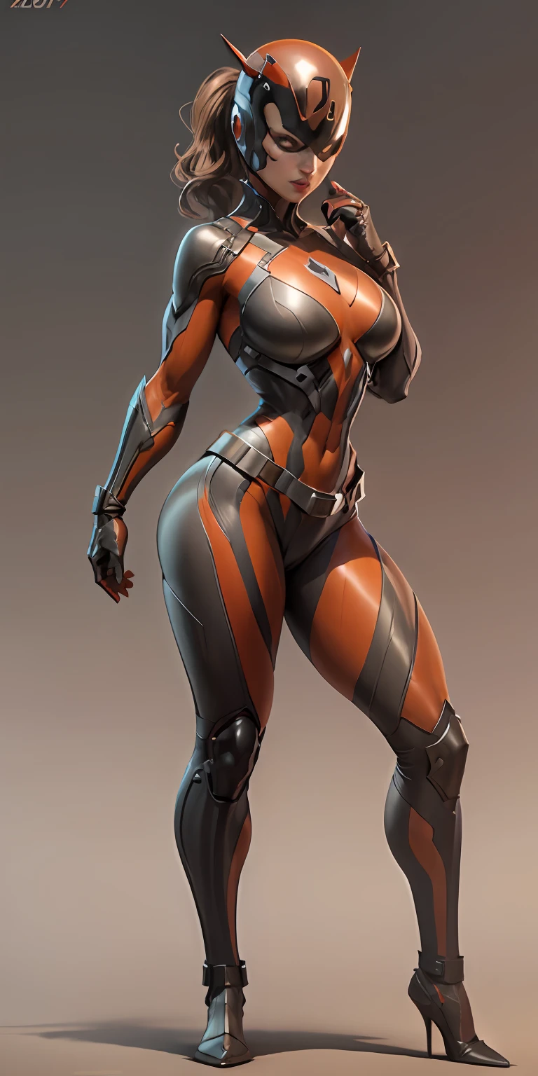 female Daredevil from Marvel, big breasts, frontal, full-length, looking at the camera, facing the audience, standing pose, simple background, three-dimensional light, detailed full-body concept, sleek digital concept art, beautiful full-body concept art, art trend, CGsociety full-length,