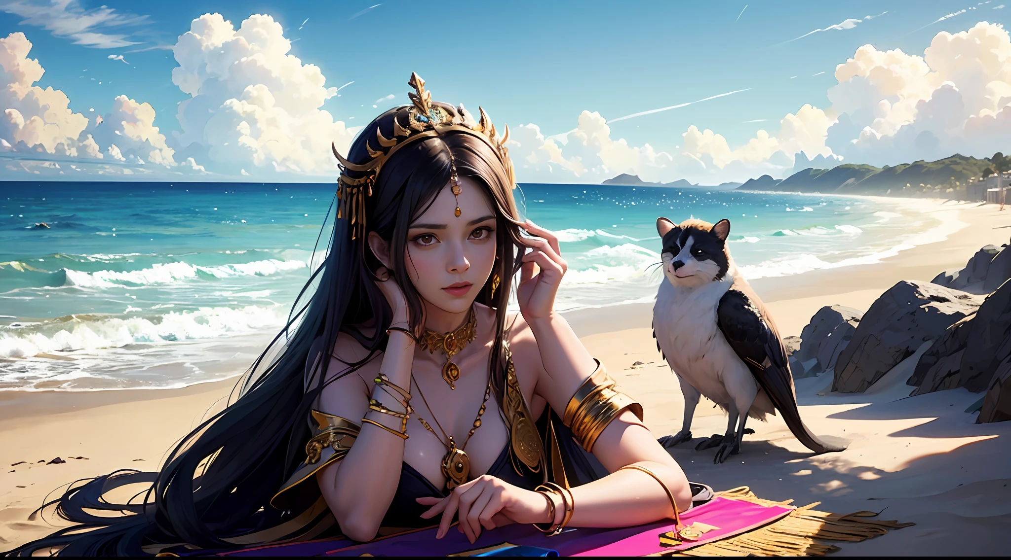 hermosa hechicera haciendo u ritual en la playa foto realista ultra detallada --auto