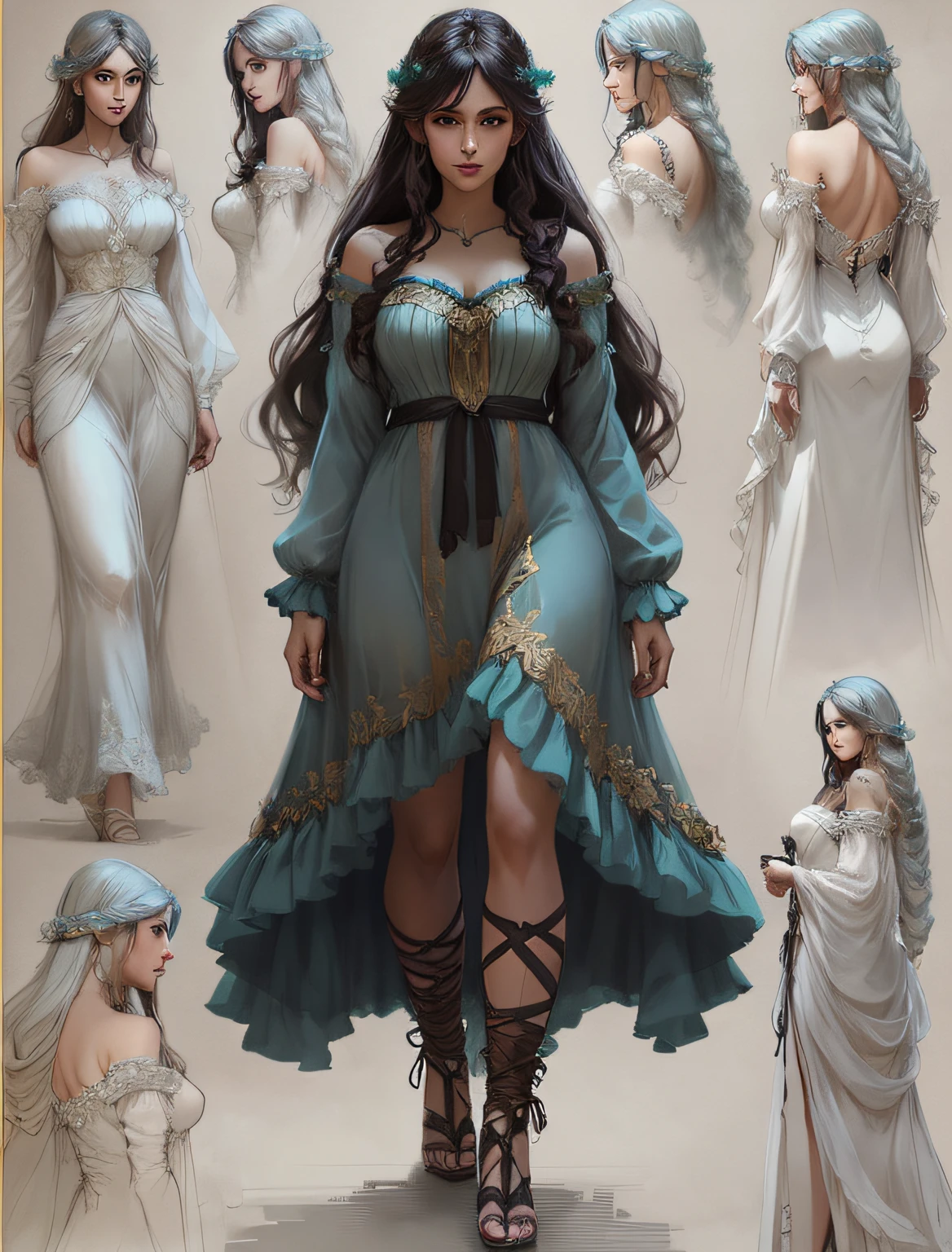 arafed image of a woman in a dress and some other women, fantasy style clothing, beautiful full body concept art, charlie bowater character art, the style of wlop, style of charlie bowater, cushart krenz key art feminine, fashion concept art, full body cgsociety, amazing 8k character concept art, epic exquisite character art