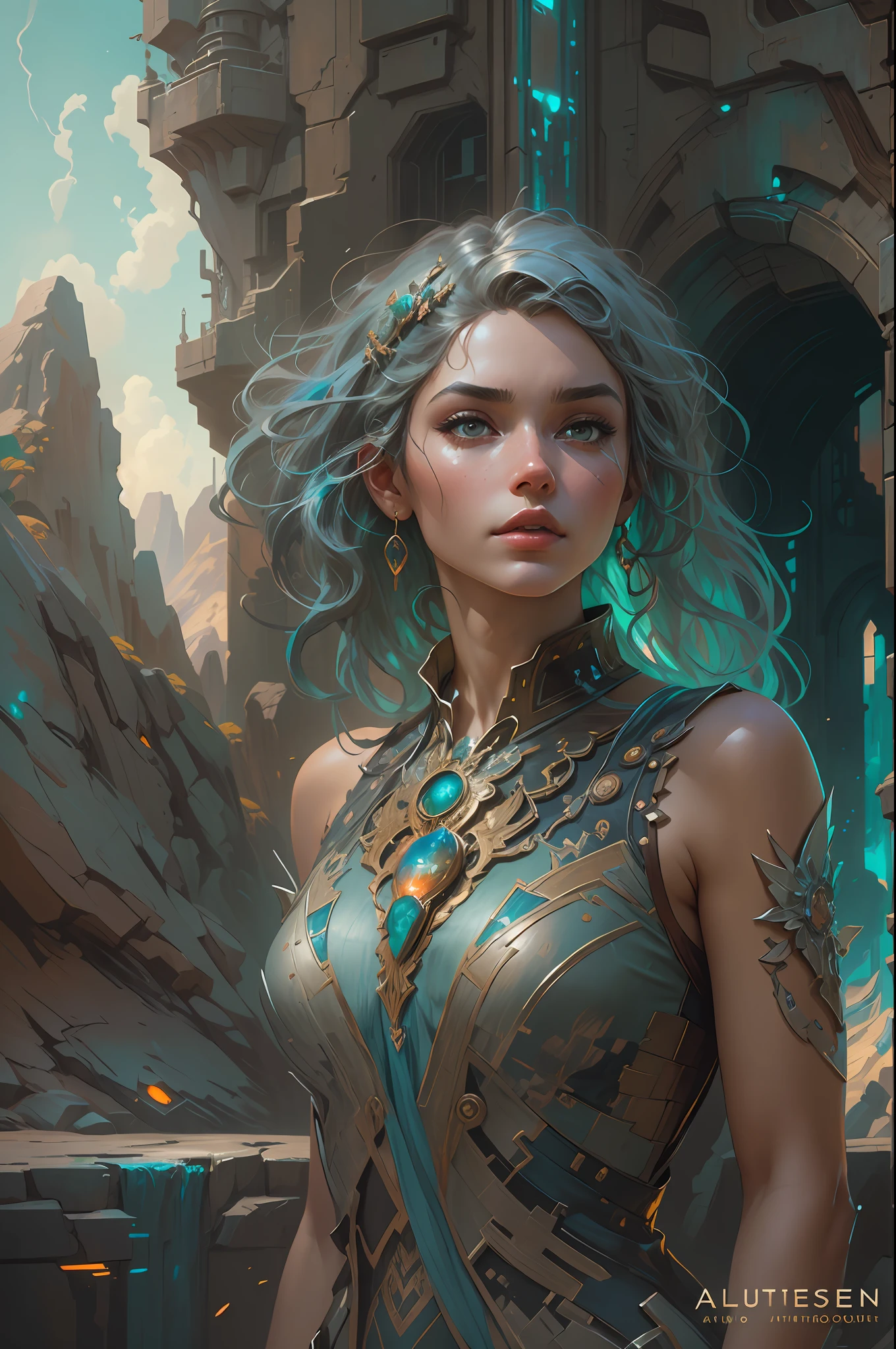 Portrait of a girl standing on a marvelous stone, standing gitl:1.2, (Low contrast ), colorfantasystyle， Oil painting on matte canvas, sharp detailed, the expanse scifi spacescape ceres colony, Intricate, Highly detailed, Digital painting, plethora of colors, smooth, Sharp focus, illustration, Unreal Engine 5, 8K, art by artgerm and greg rutkowski and alphonse mucha , art by midjourney
